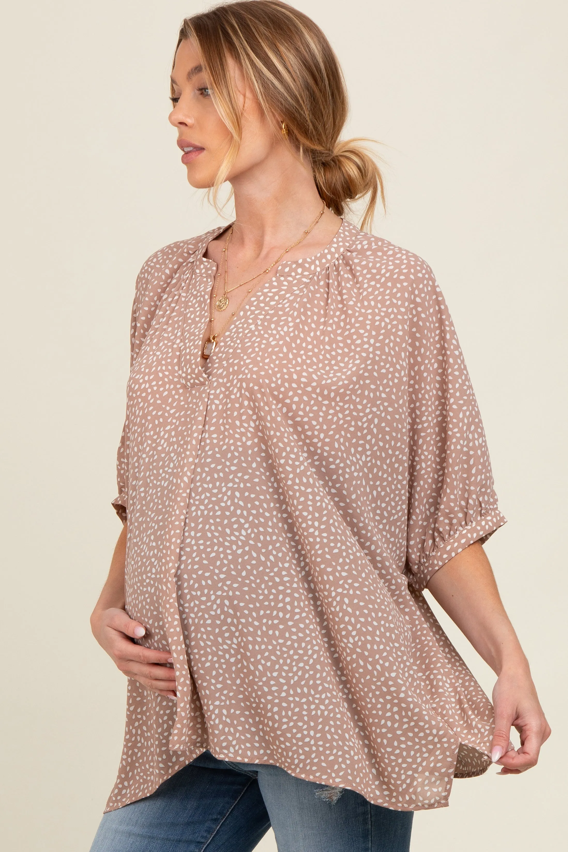 Mocha Printed Dolman Sleeve Maternity Blouse sold by Pinkblush product image thumbnail 2