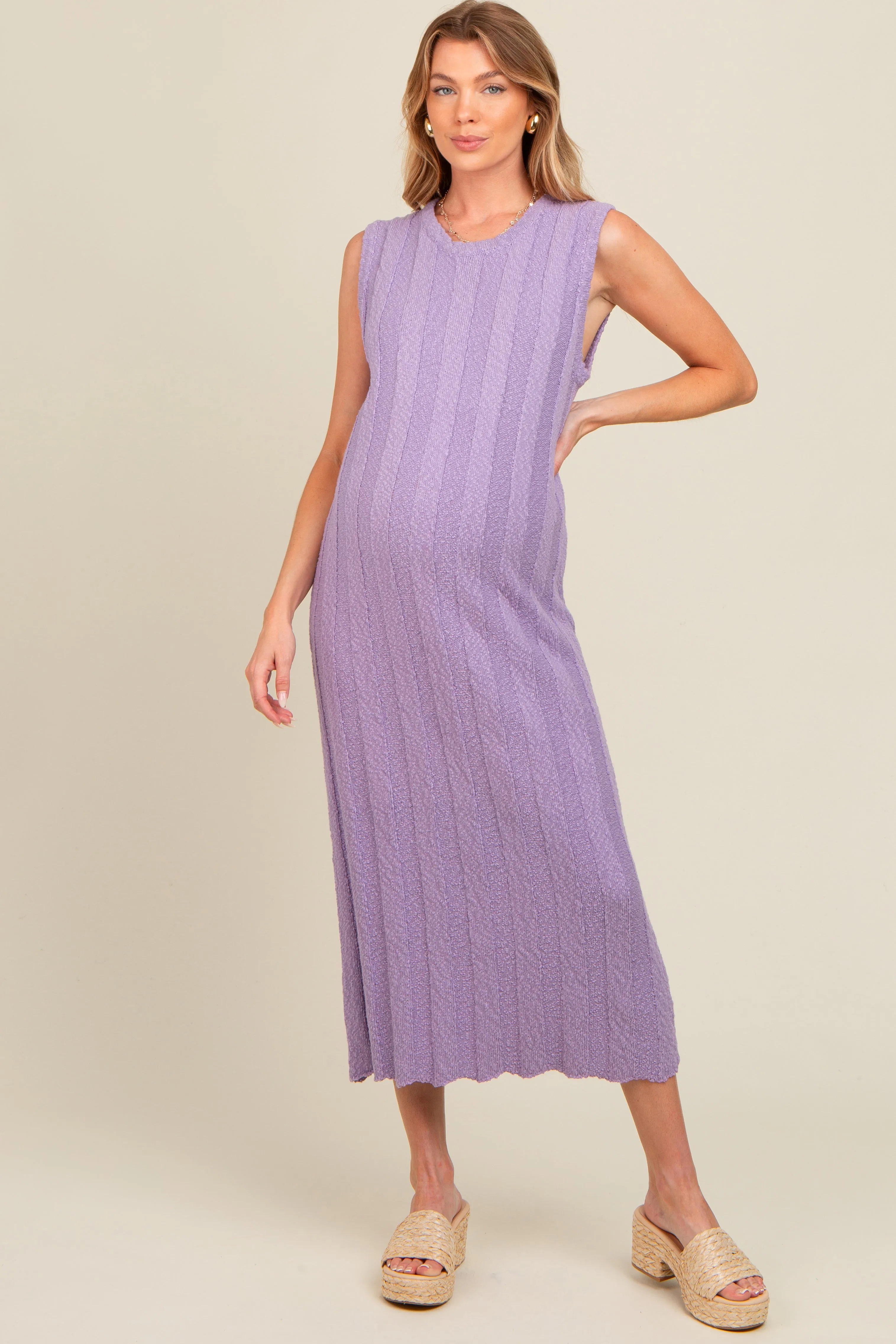 Lavender Ribbed Knit Sleeveless Maternity Dress sold by Pinkblush