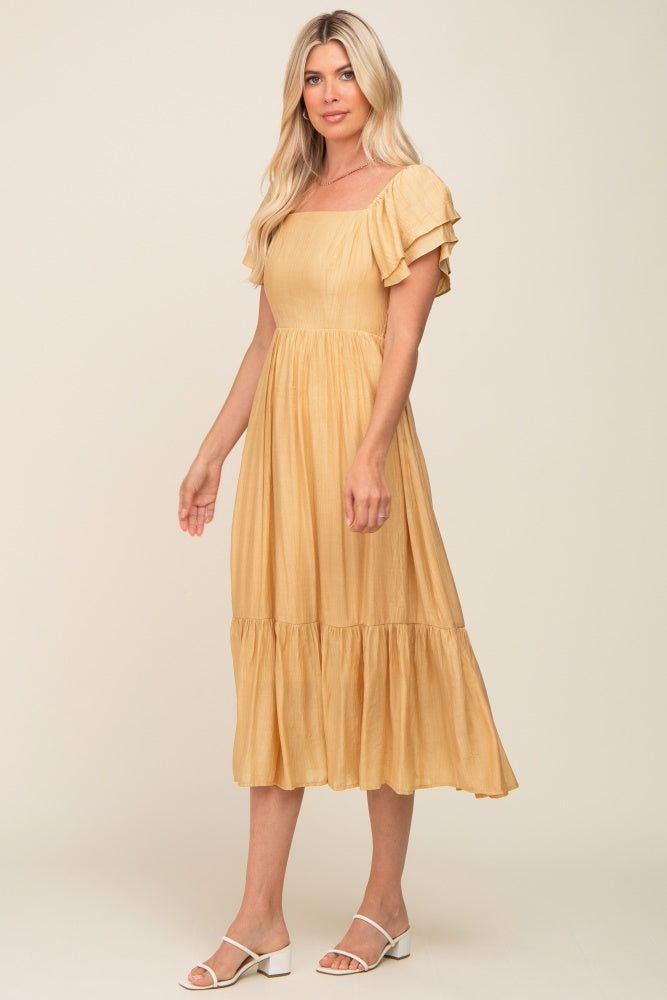 Yellow Flutter Sleeve Midi Dress sold by Pinkblush product image thumbnail 2