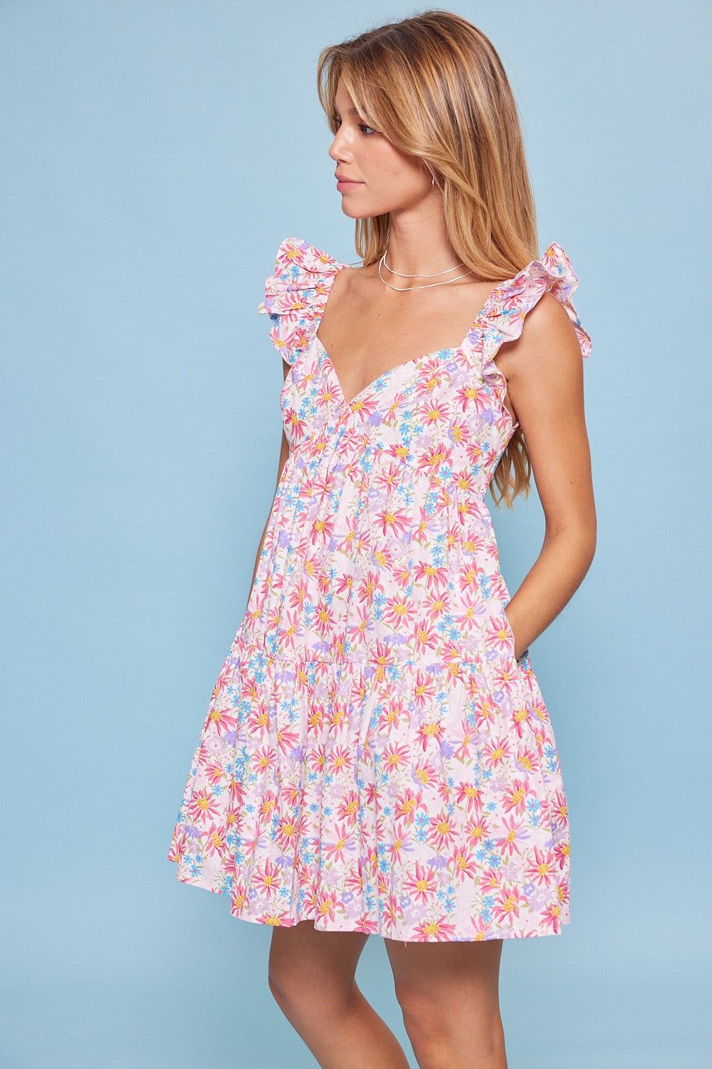 White Pink Flower Print Heart Shape Bodice Baby Doll Dress sold by Pinkblush product image thumbnail 2