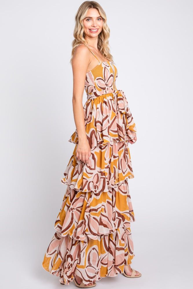 Gold Floral Flounce Tier Maxi Dress sold by Pinkblush product image thumbnail 2