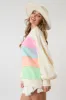 Ivory Colorblock Striped Cut Edge Sweatshirt sold by Pinkblush
