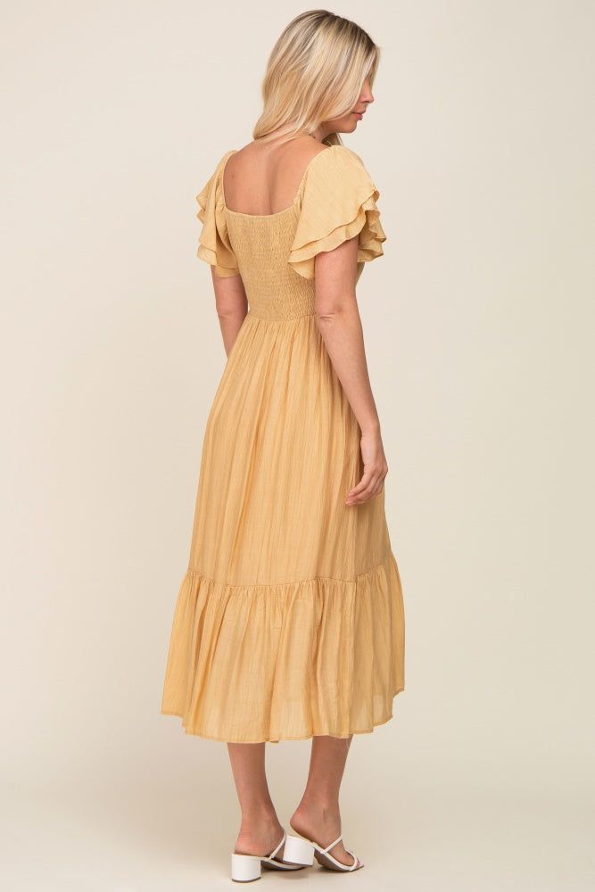 Yellow Flutter Sleeve Midi Dress sold by Pinkblush product image thumbnail 3
