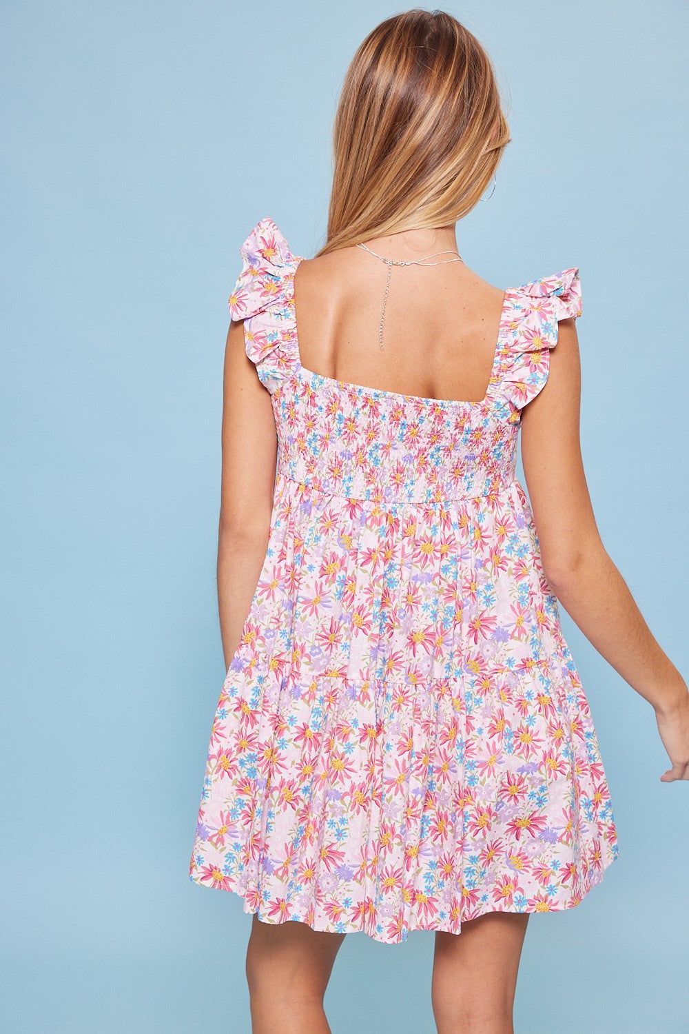 White Pink Flower Print Heart Shape Bodice Baby Doll Dress sold by Pinkblush product image thumbnail 3