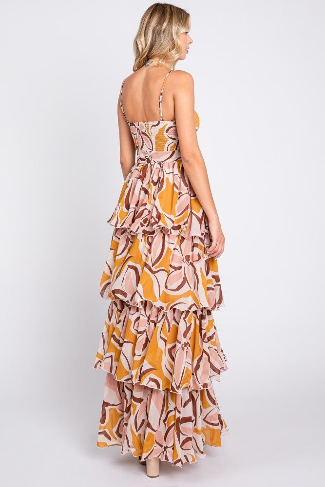 Gold Floral Flounce Tier Maxi Dress sold by Pinkblush product image thumbnail 3