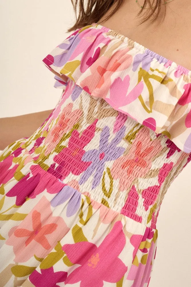 Fuchsia Floral Strapless Smocked Off-Shoulder Maxi Dress sold by Pinkblush product image thumbnail 5