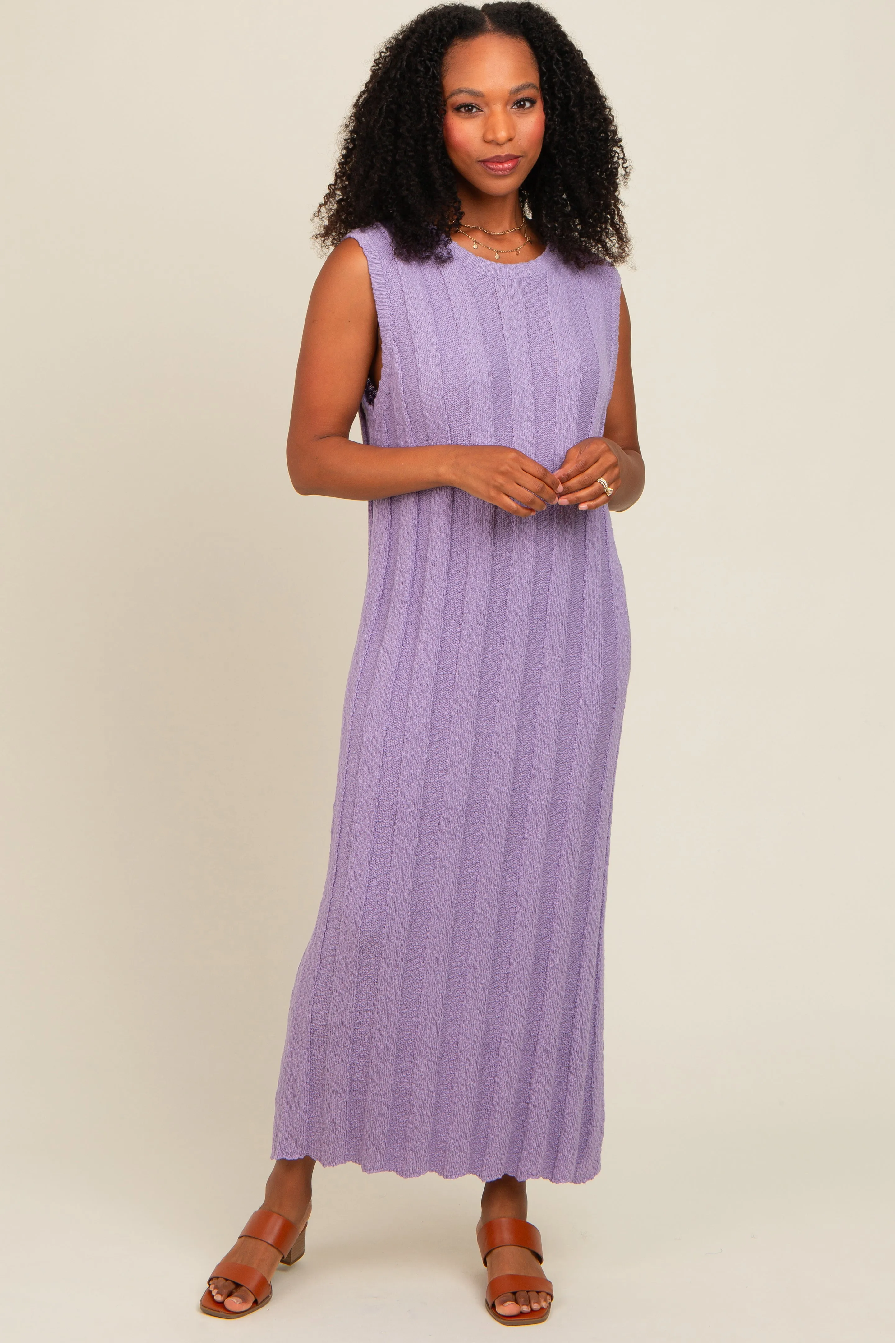 Lavender Ribbed Knit Sleeveless Maternity Dress sold by Pinkblush product image thumbnail 3