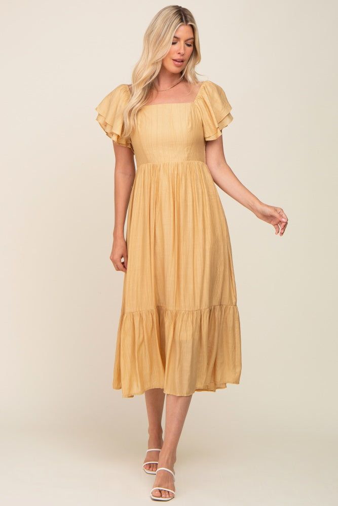 Yellow Flutter Sleeve Midi Dress sold by Pinkblush product image thumbnail 4