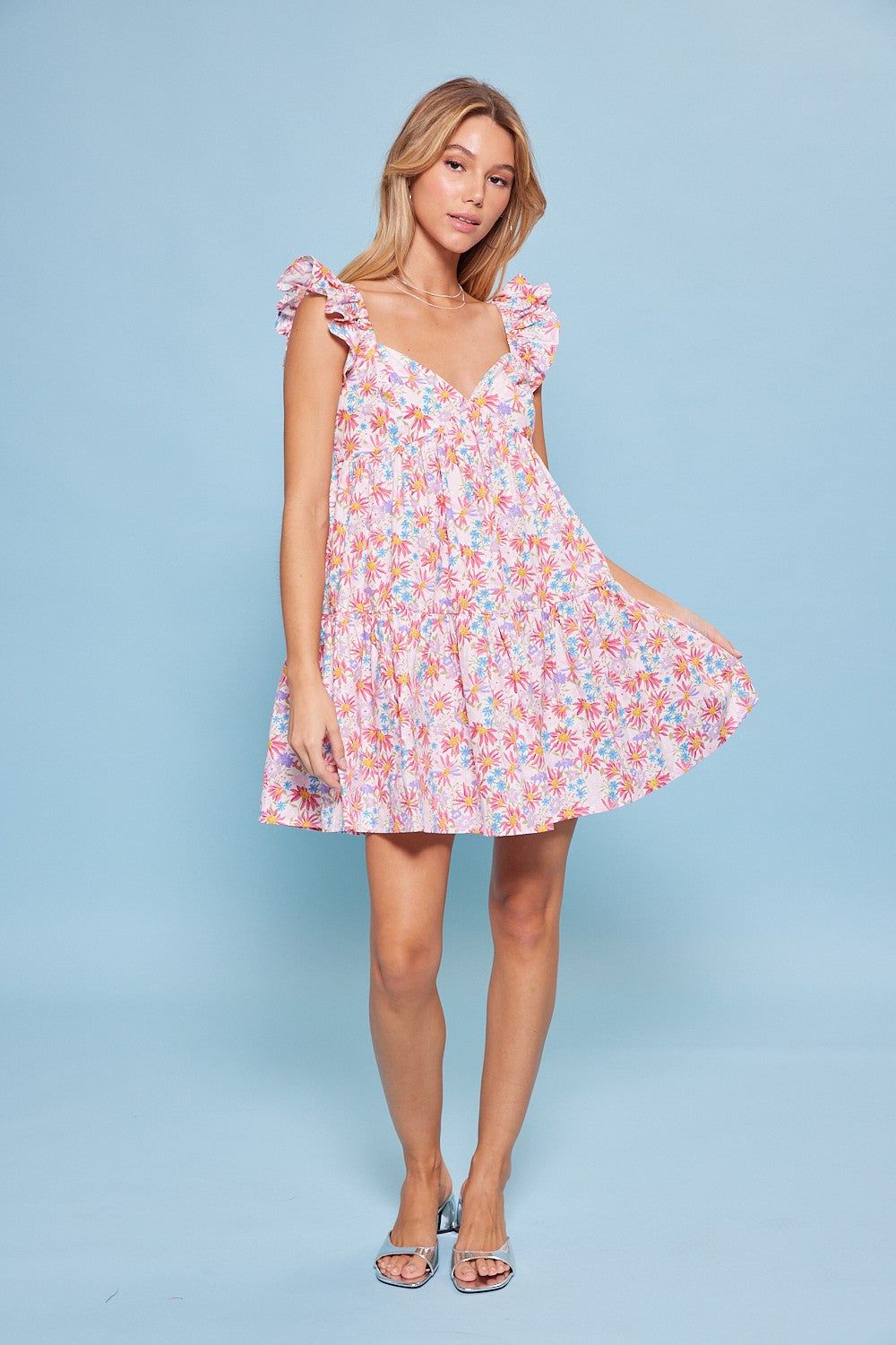 White Pink Flower Print Heart Shape Bodice Baby Doll Dress sold by Pinkblush product image thumbnail 4