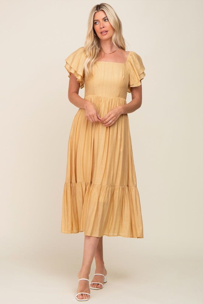 Yellow Flutter Sleeve Midi Dress sold by Pinkblush