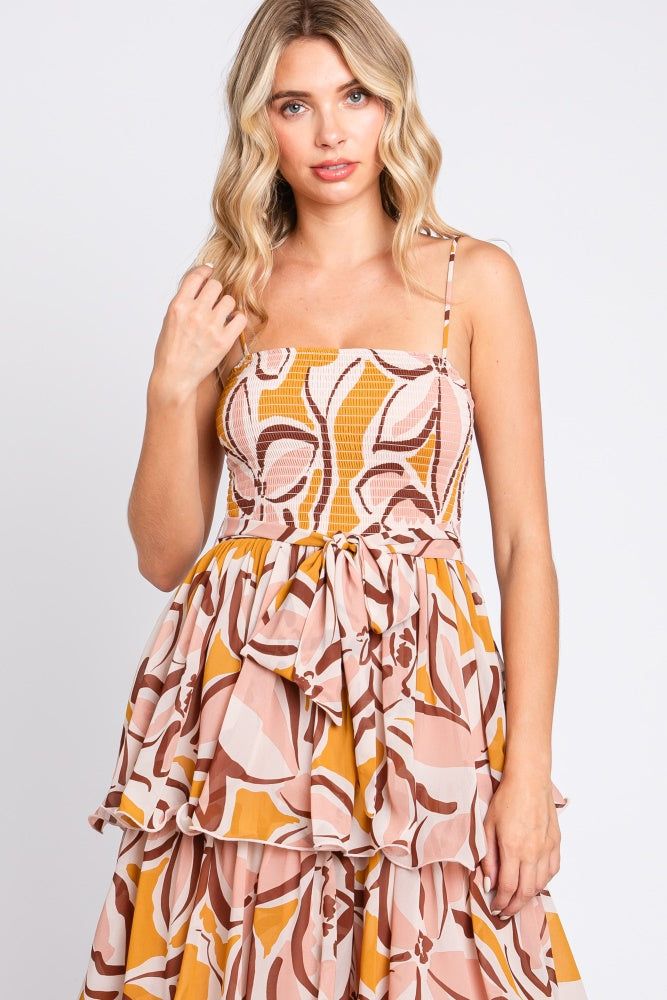 Gold Floral Flounce Tier Maxi Dress sold by Pinkblush product image thumbnail 4