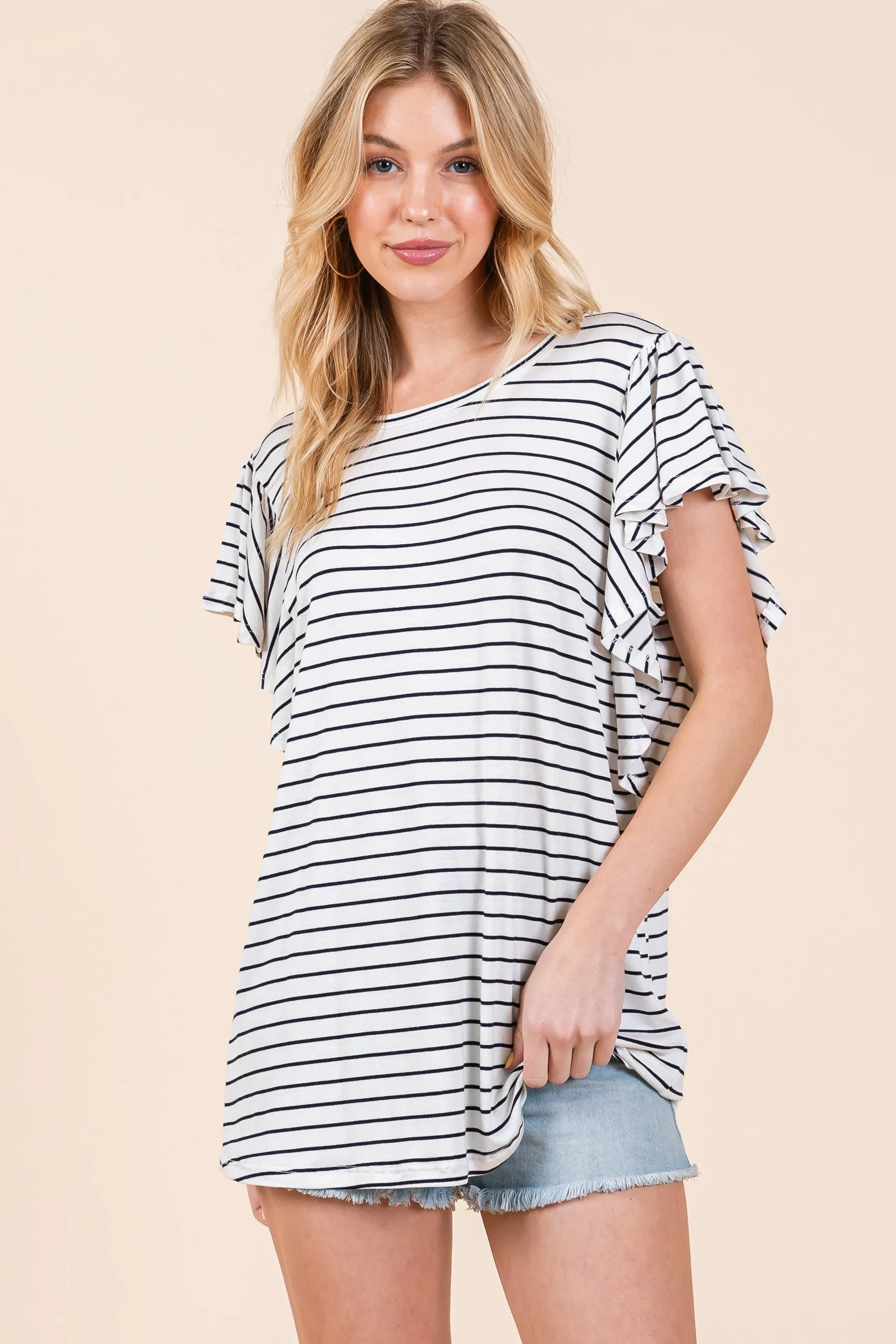 Ivory Striped Ruffle Sleeve Top sold by Pinkblush product image thumbnail 2