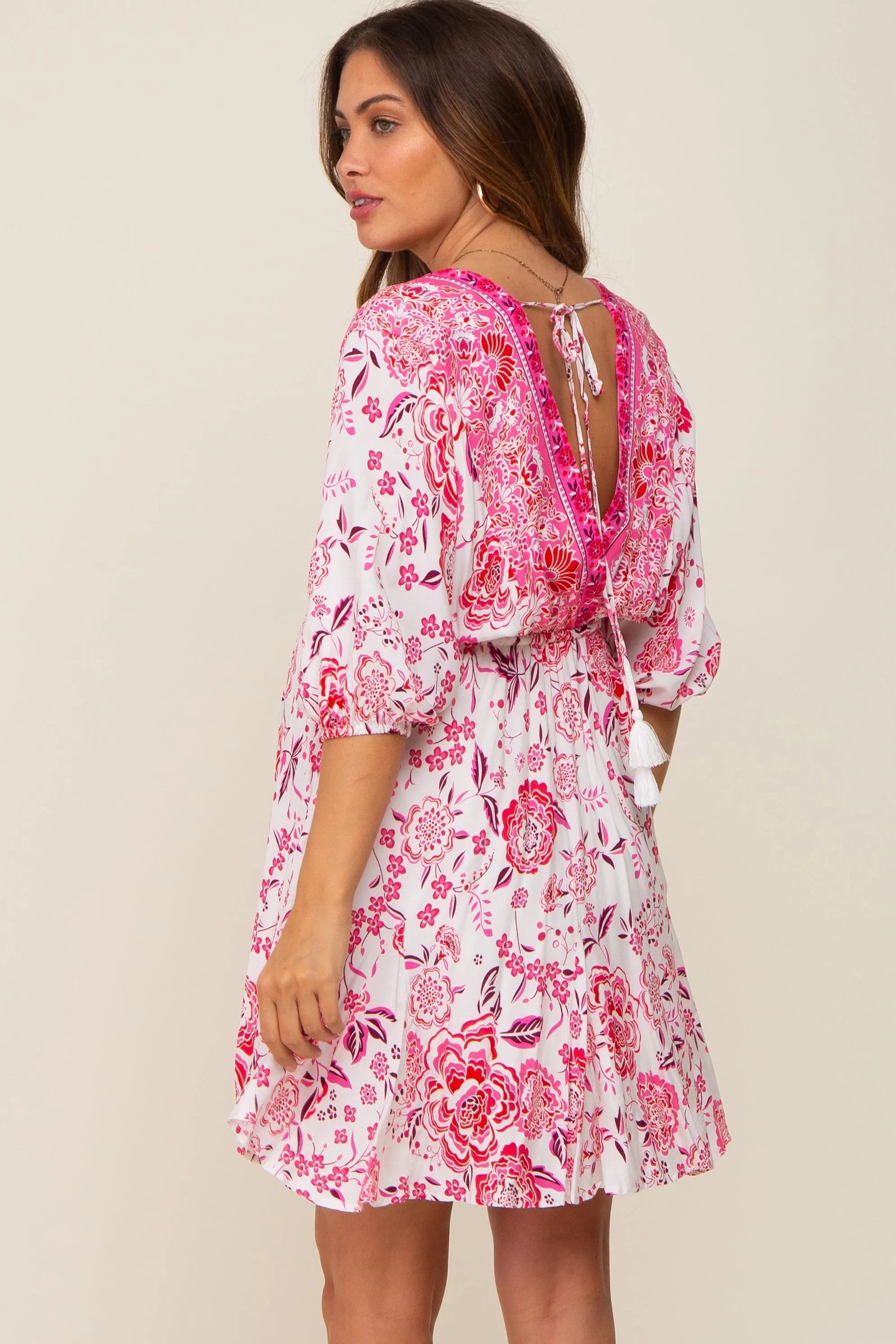 Magenta Floral Border Print Maternity Dress sold by Pinkblush product image thumbnail 3