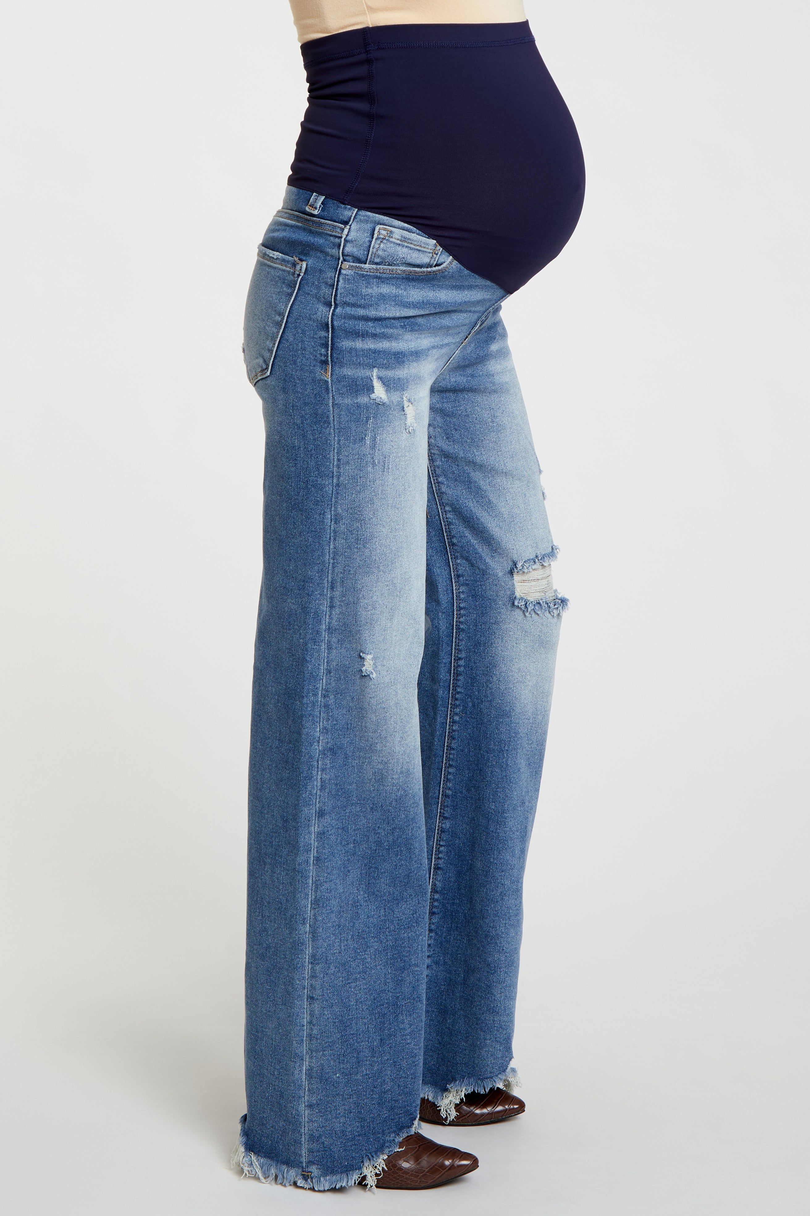 Blue Distressed Hem Relaxed Maternity Jeans sold by Pinkblush product image thumbnail 3