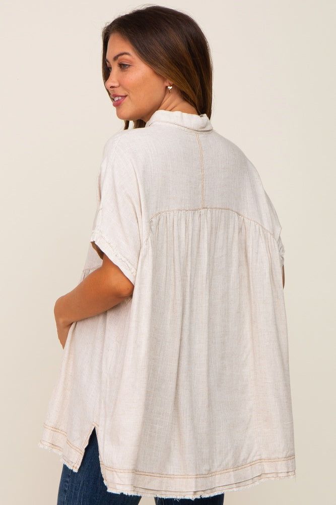 Cream Button Up Contrast Stitch Short Sleeve Maternity Top sold by Pinkblush product image thumbnail 3