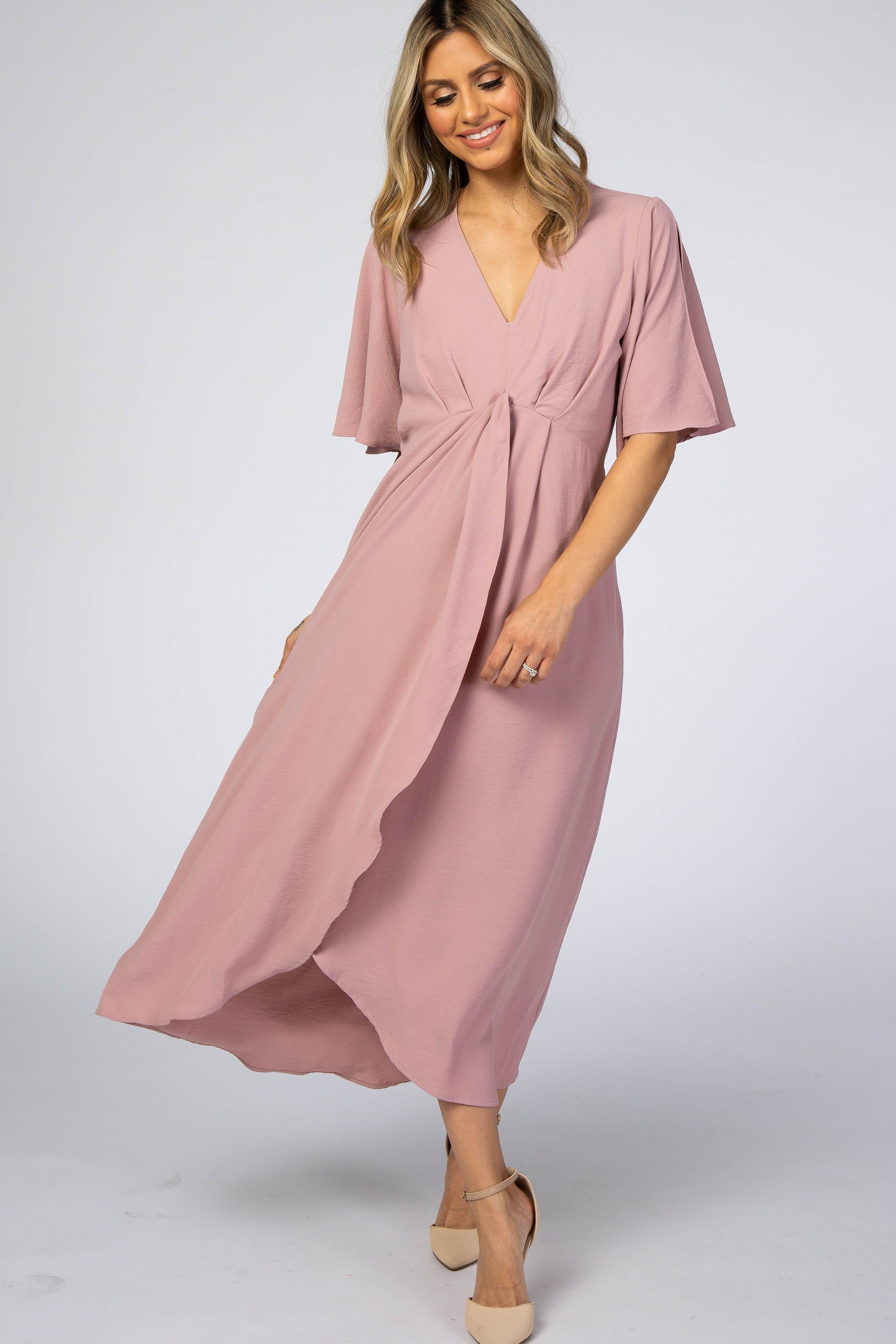 Mauve Open Sleeve Maternity Wrap Midi Dress sold by Pinkblush product image thumbnail 4