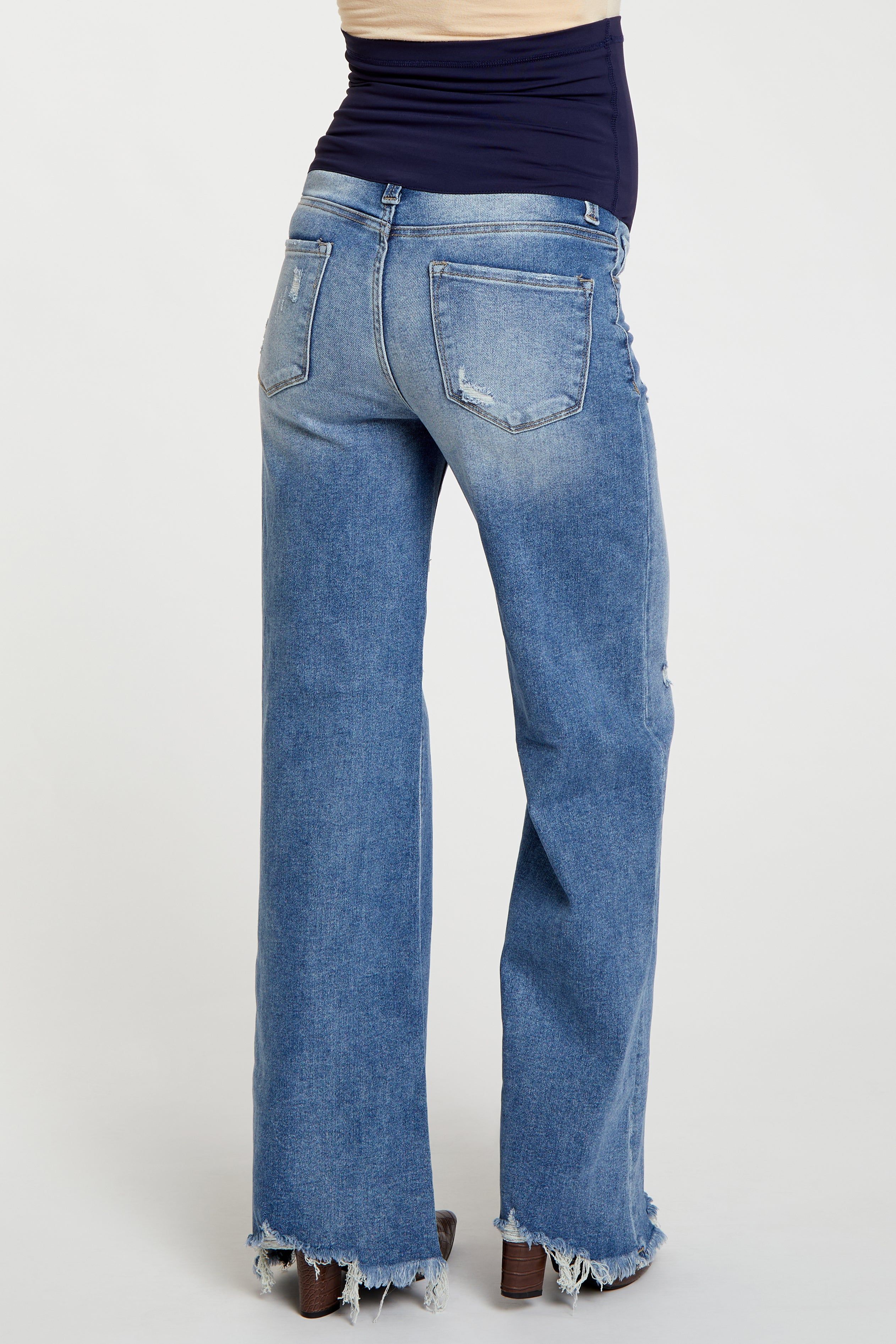 Blue Distressed Hem Relaxed Maternity Jeans sold by Pinkblush product image thumbnail 4