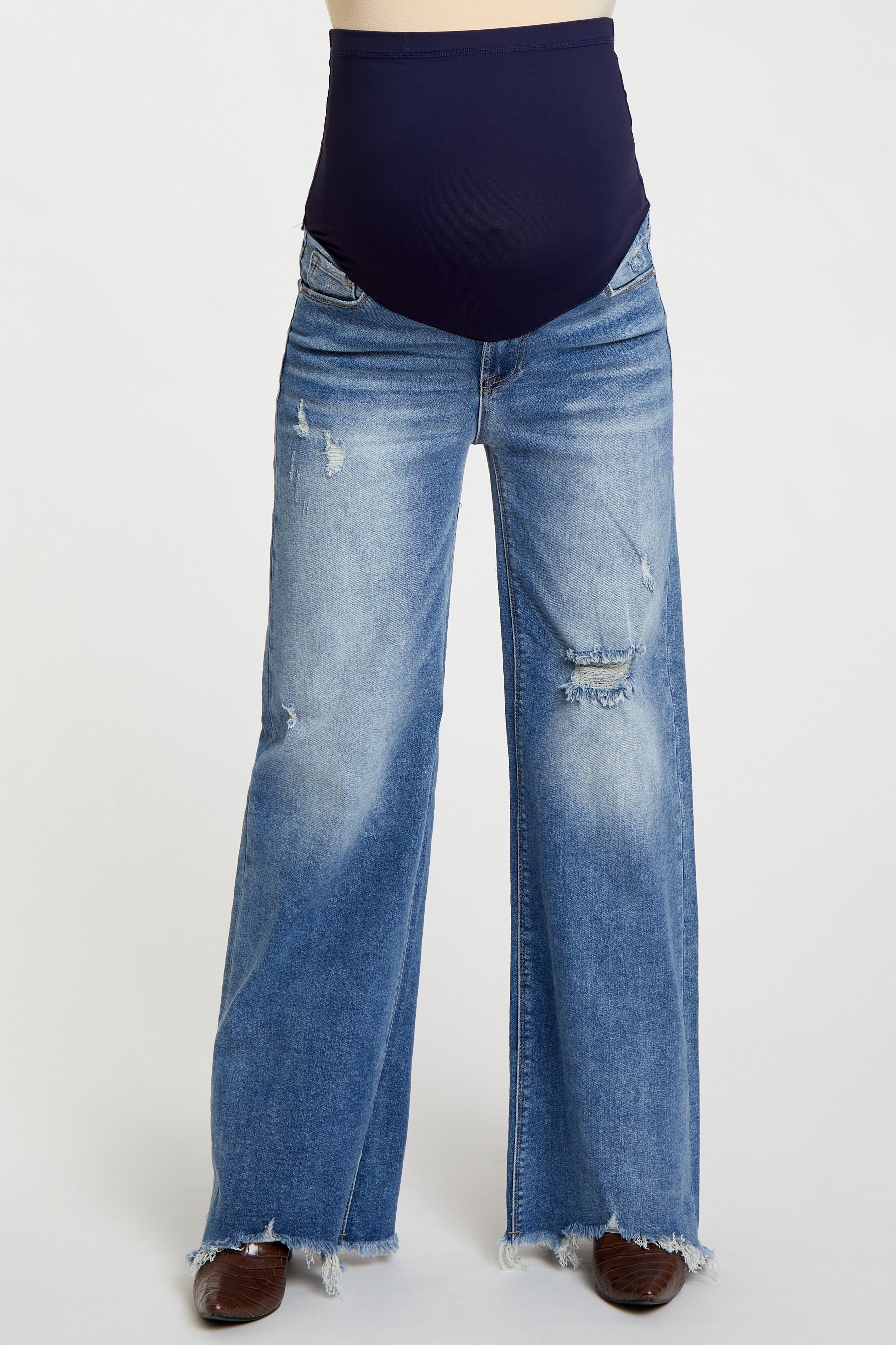 Blue Distressed Hem Relaxed Maternity Jeans sold by Pinkblush product image thumbnail 2