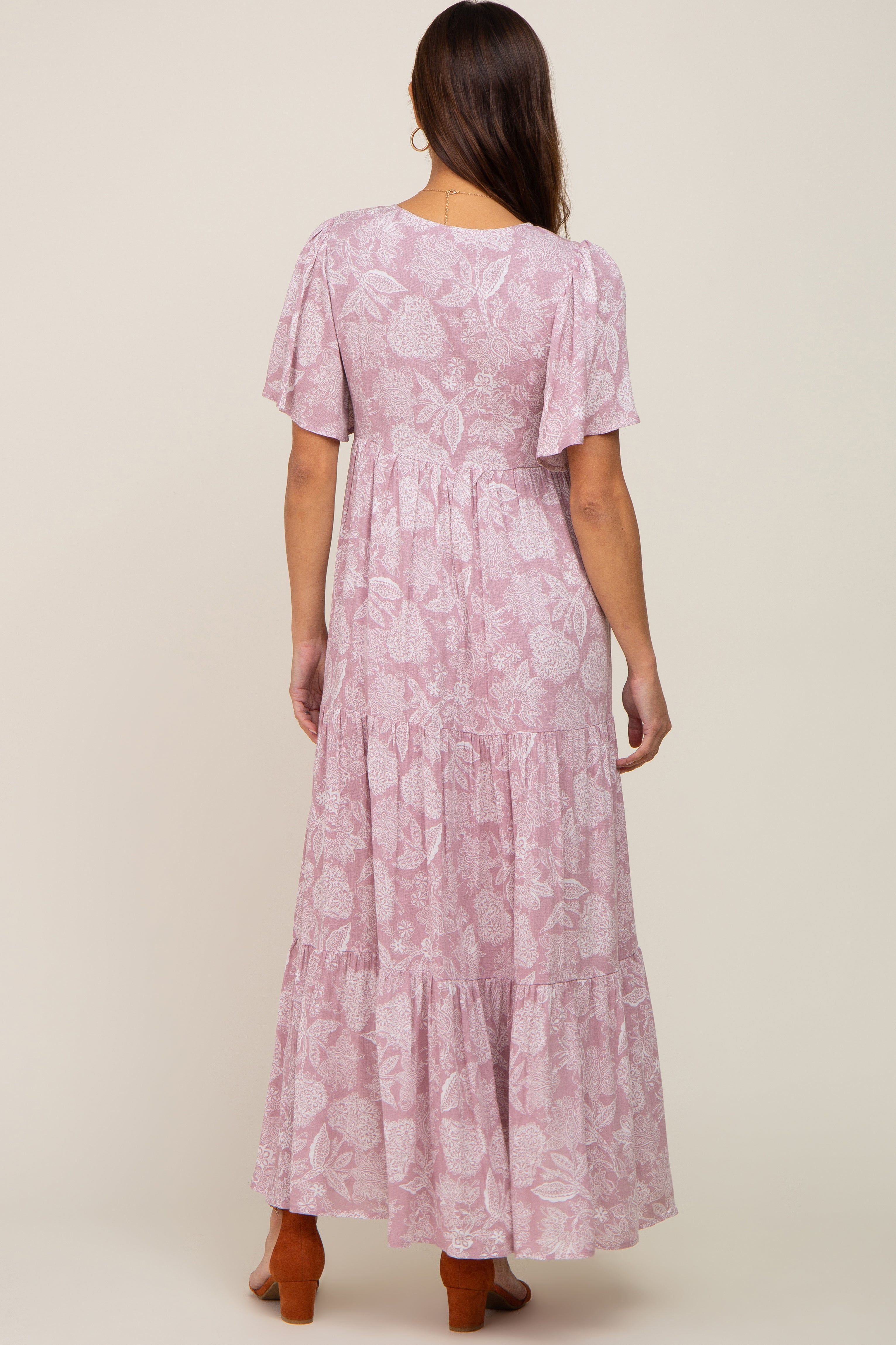 Lavender Paisley Button Down Tiered Maternity Maxi Dress sold by Pinkblush product image thumbnail 3