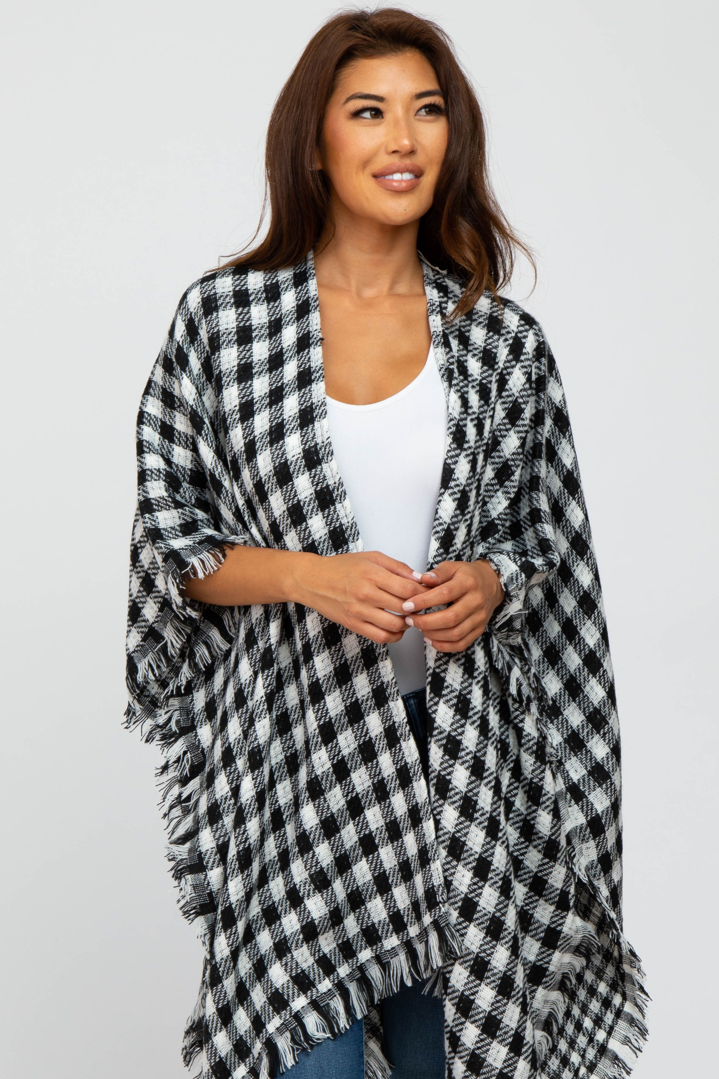 Ivory Houndstooth Sweater Poncho sold by Pinkblush product image thumbnail 2
