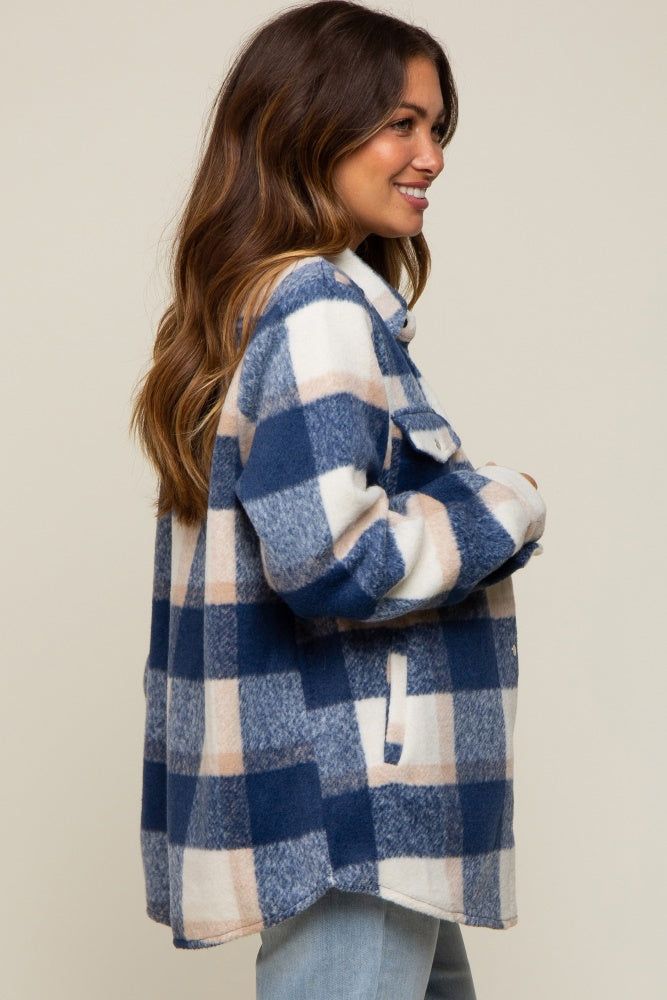 Navy Plaid Fleece Maternity Shirt Jacket sold by Pinkblush product image thumbnail 2