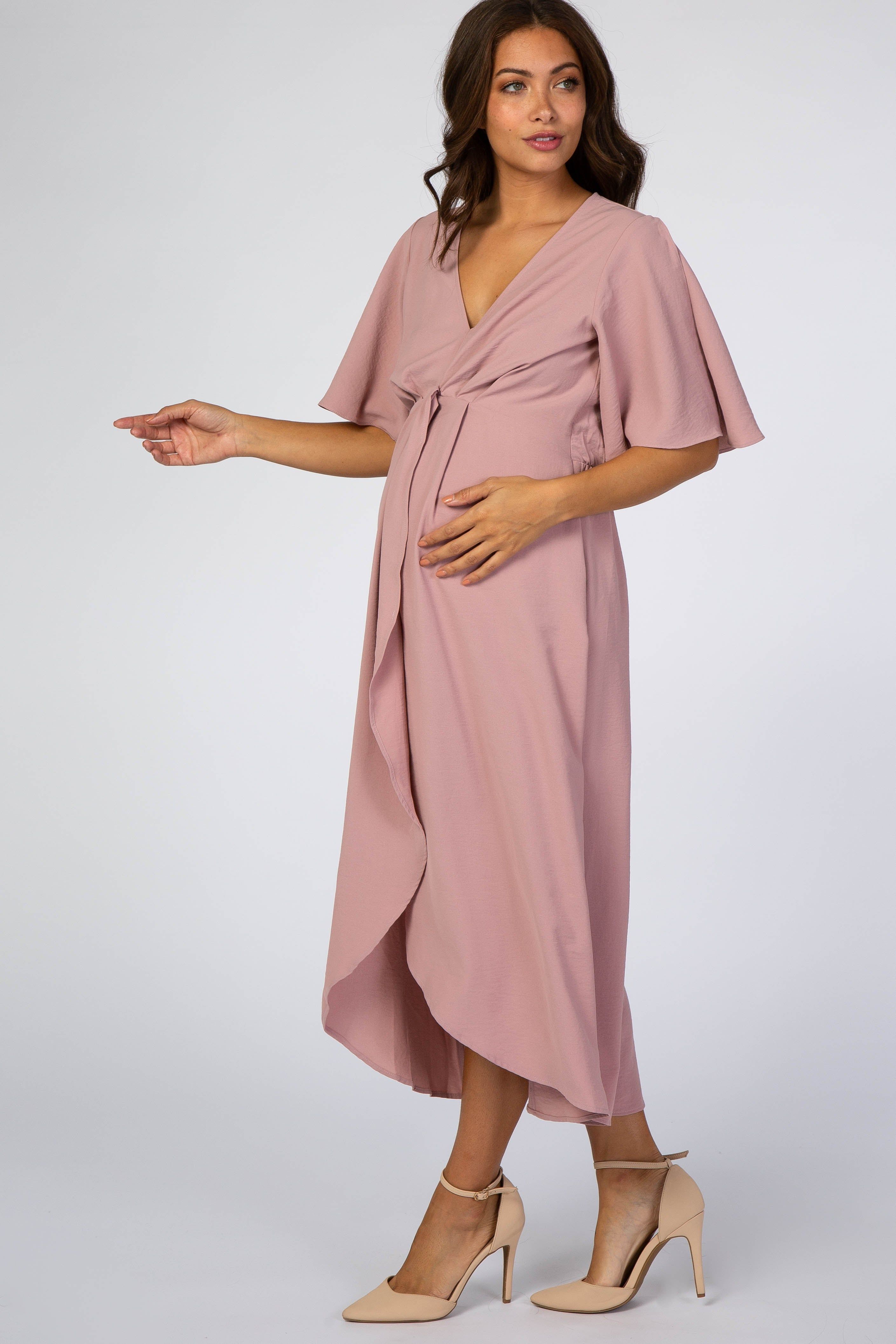 Mauve Open Sleeve Maternity Wrap Midi Dress sold by Pinkblush product image thumbnail 2