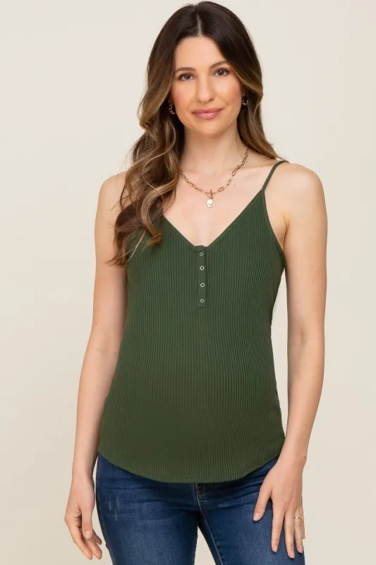 Olive Ribbed Snap Button Maternity Cami sold by Pinkblush