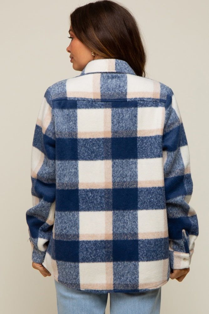 Navy Plaid Fleece Maternity Shirt Jacket sold by Pinkblush product image thumbnail 3