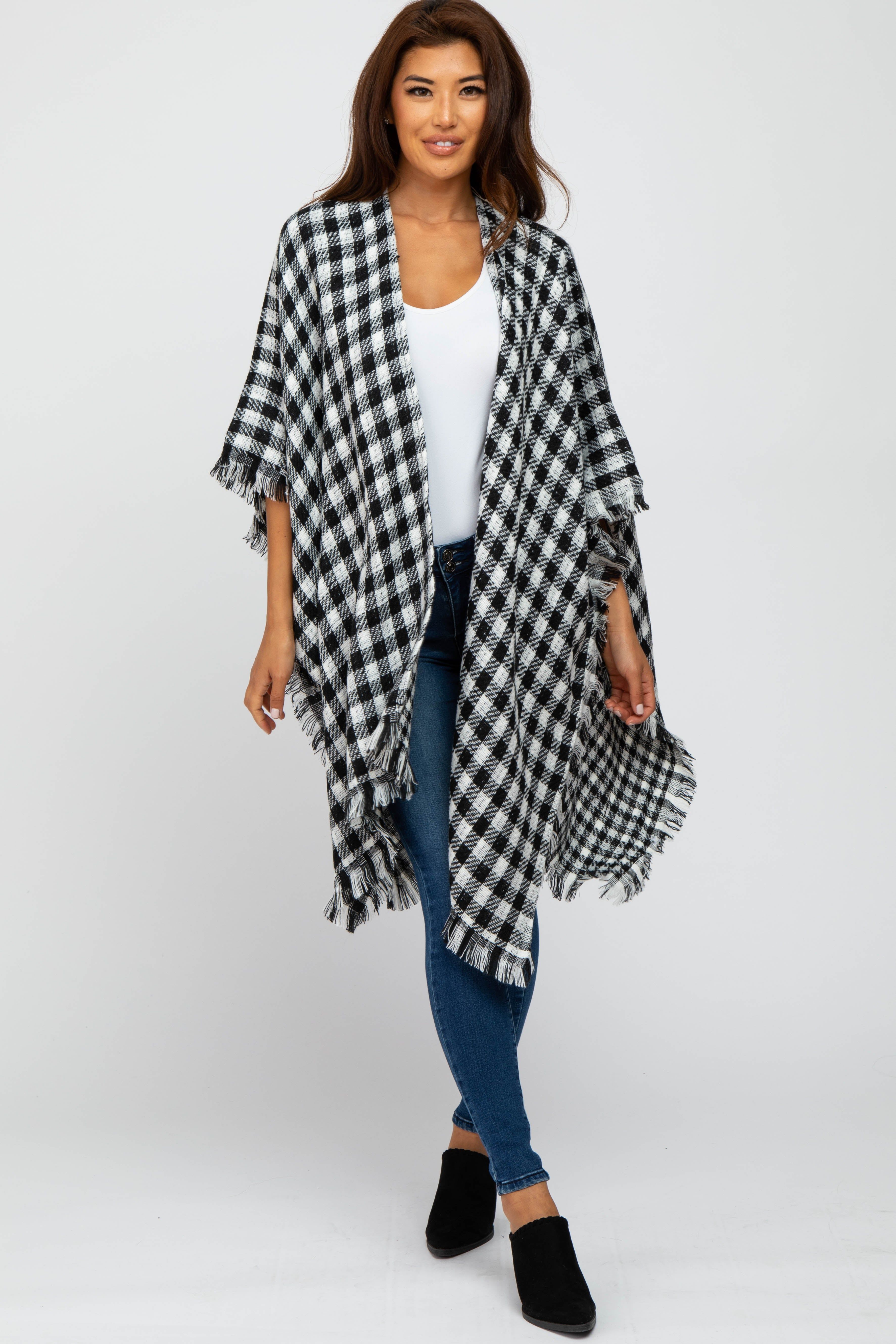 Ivory Houndstooth Sweater Poncho sold by Pinkblush