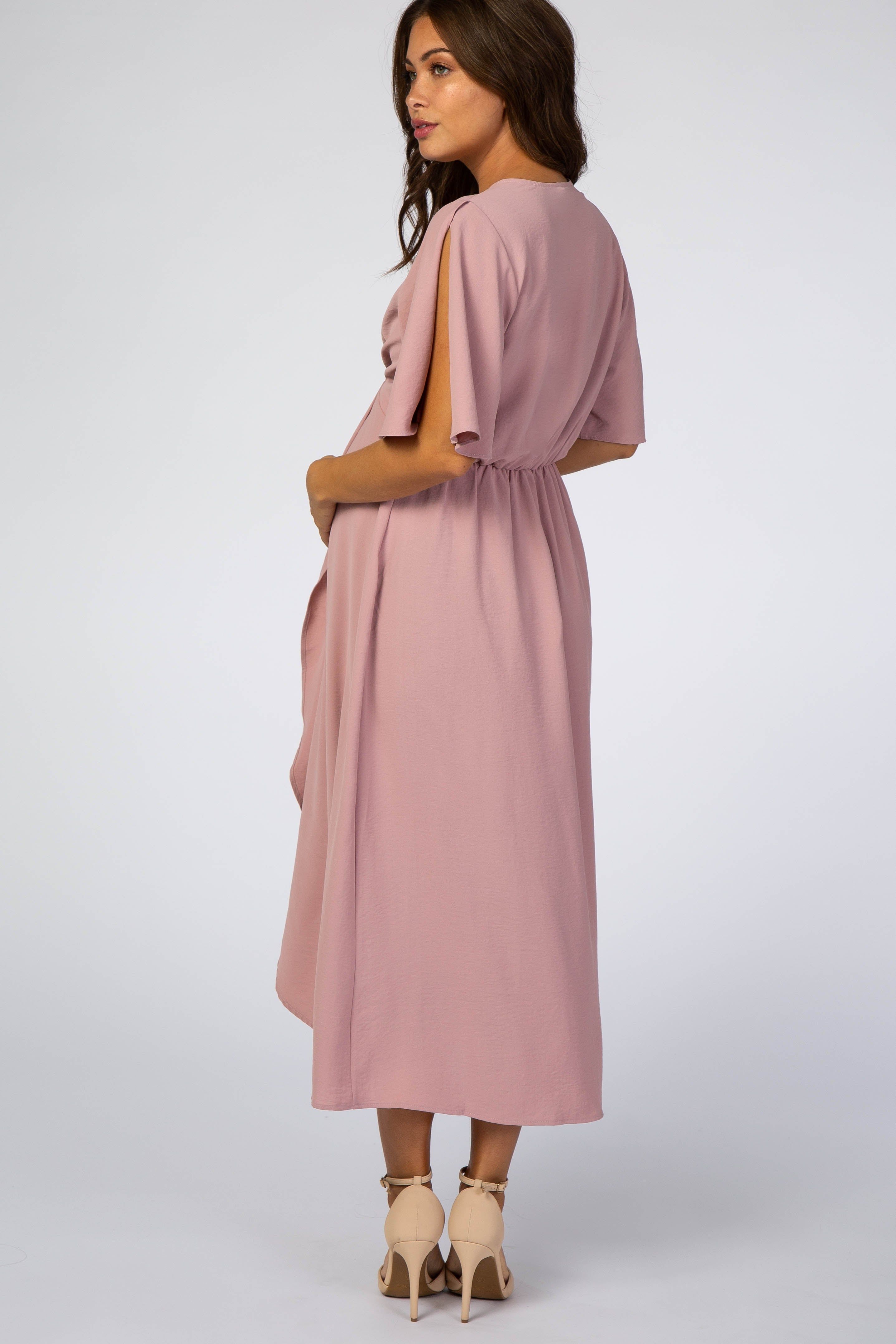 Mauve Open Sleeve Maternity Wrap Midi Dress sold by Pinkblush product image thumbnail 3