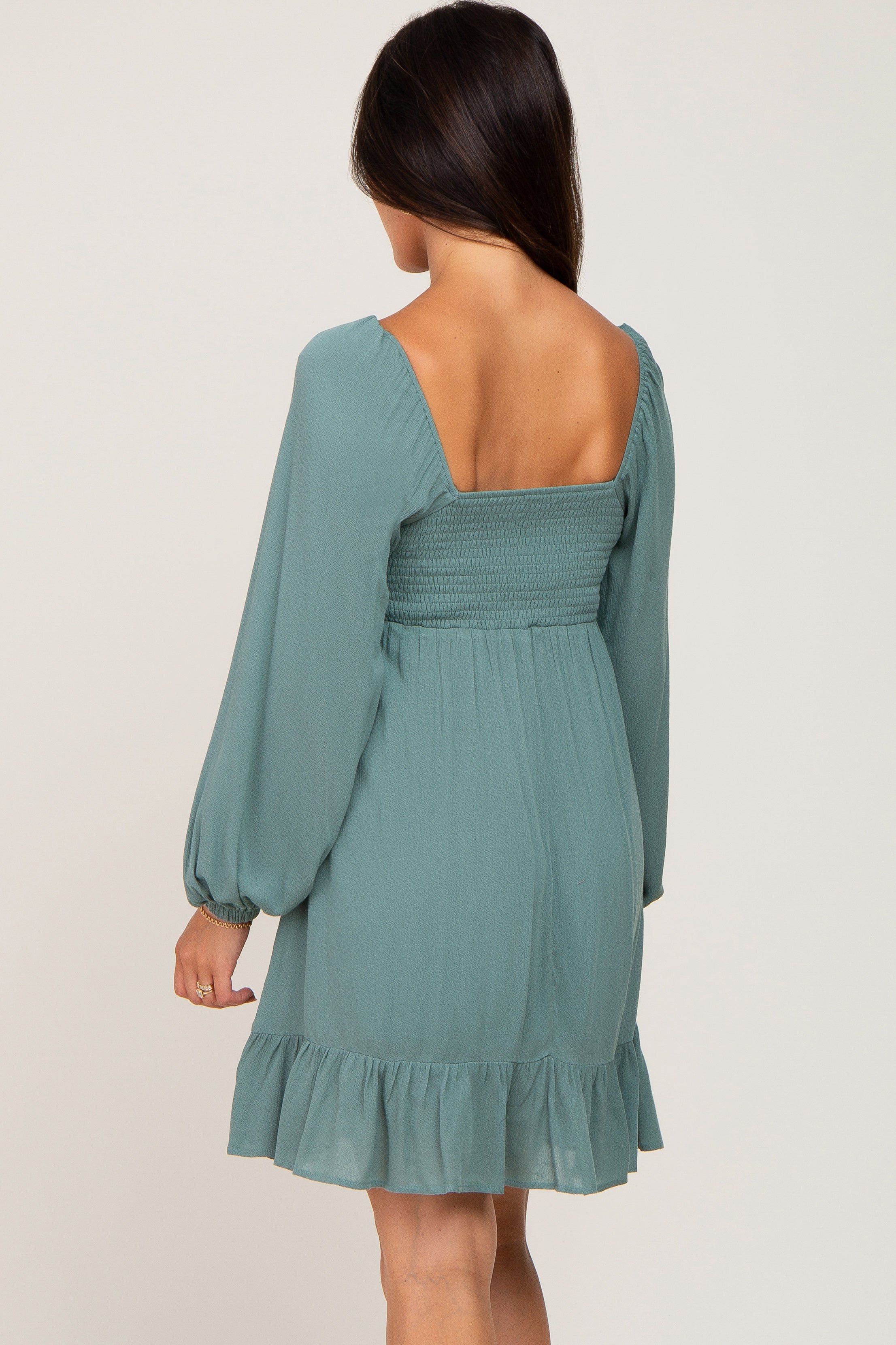 Olive Square Neck Puff Long Sleeve Dress sold by Pinkblush product image thumbnail 3