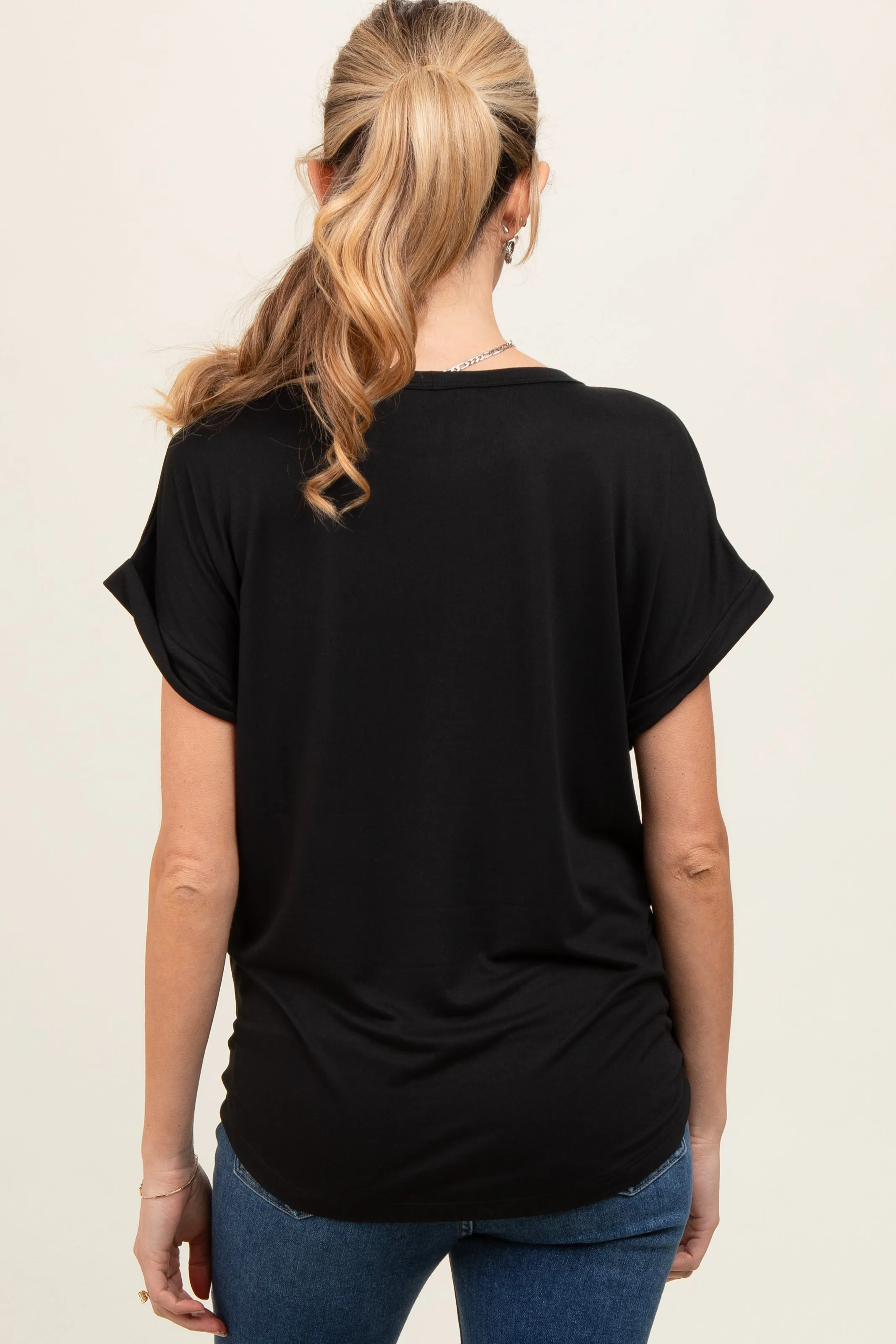 Black Rolled Cuff Maternity Short Sleeve Top sold by Pinkblush product image thumbnail 4