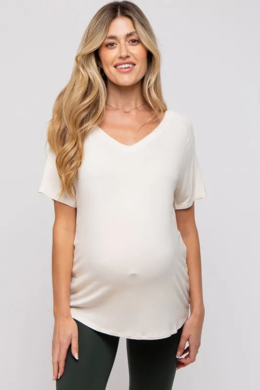Cream Basic Soft Knit Maternity T-Shirt sold by Pinkblush