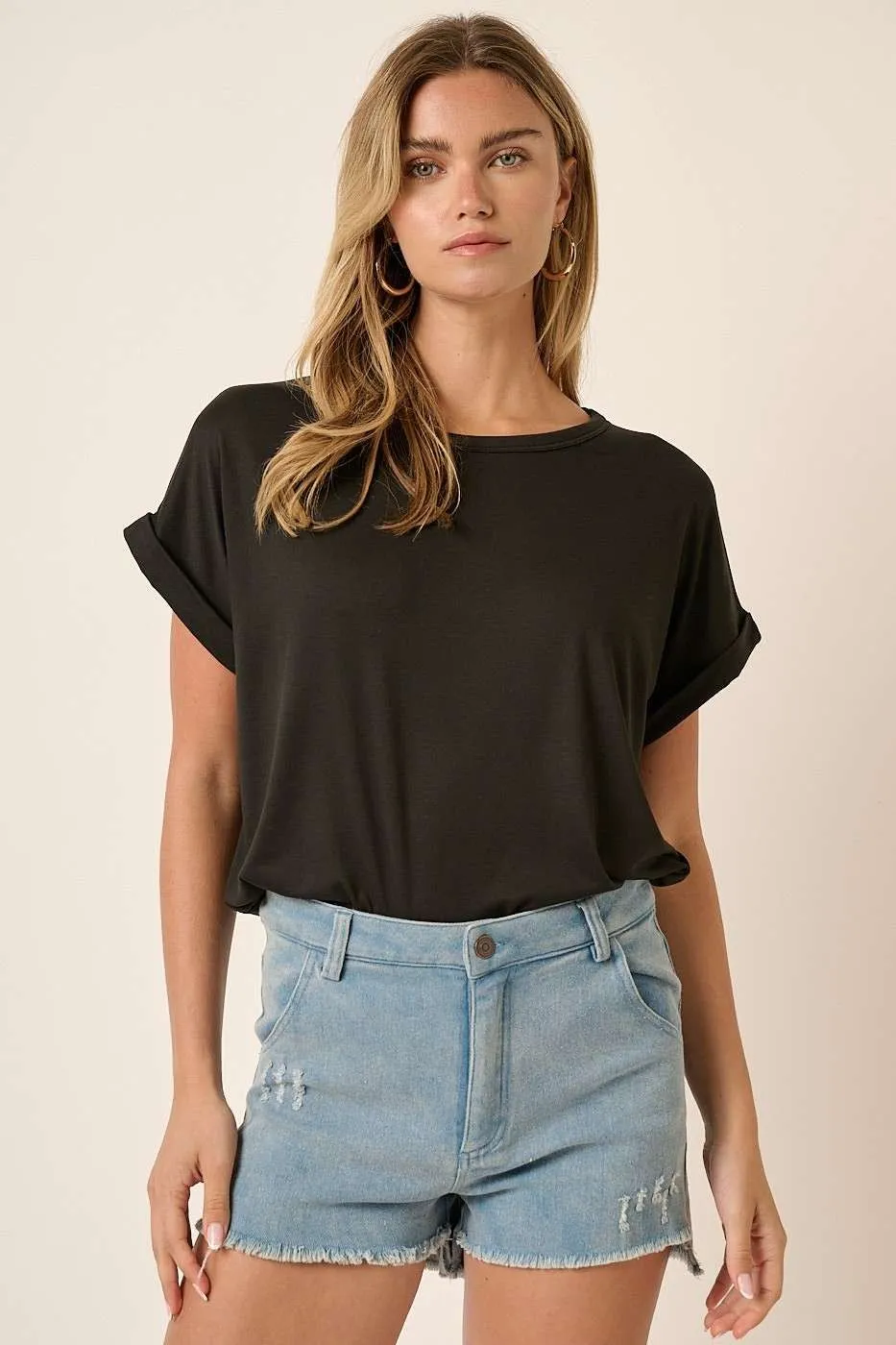 Black Rolled Cuff Maternity Short Sleeve Top sold by Pinkblush product image thumbnail 5