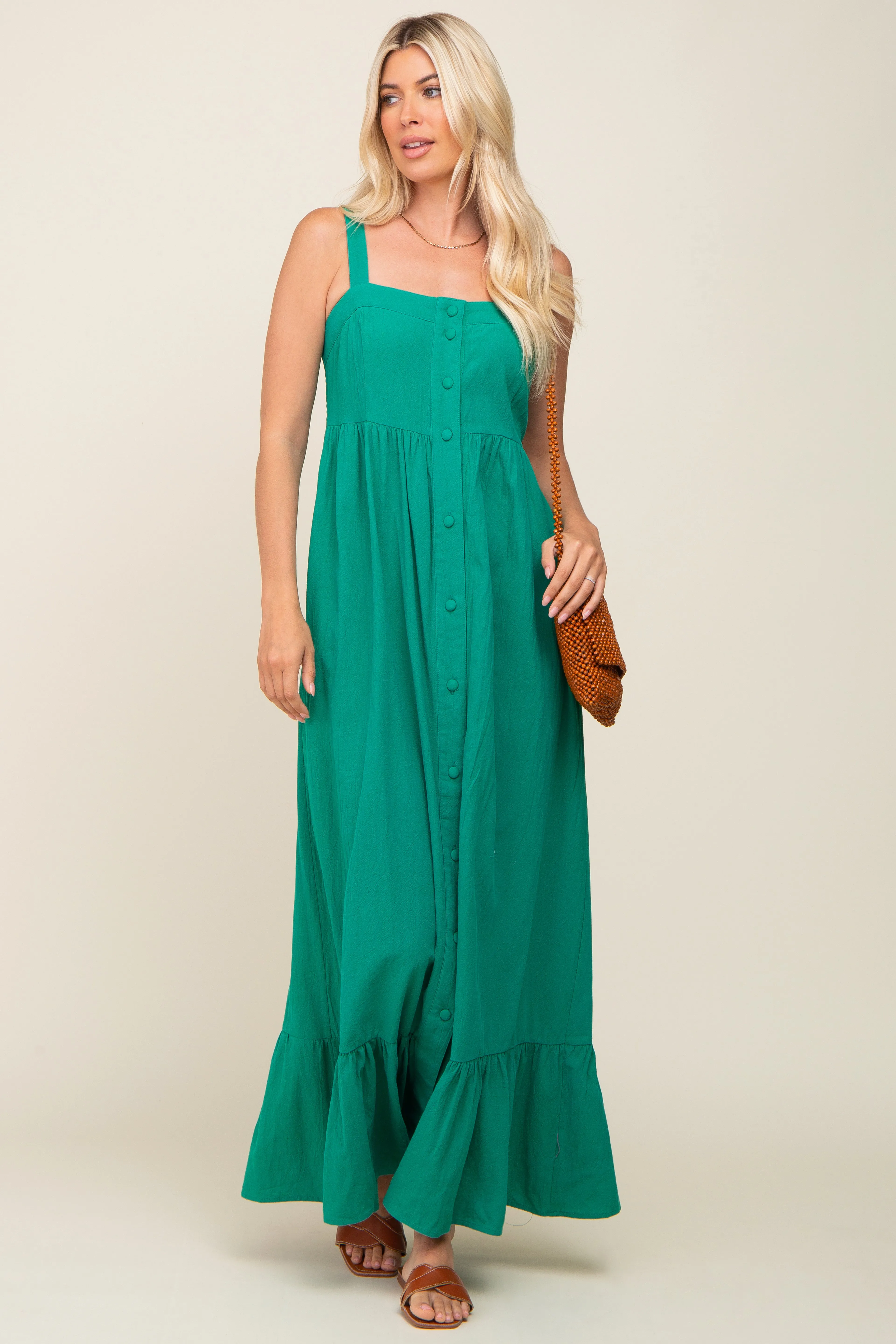 Green Front Button Sleeveless Maxi Dress sold by Pinkblush product image thumbnail 4