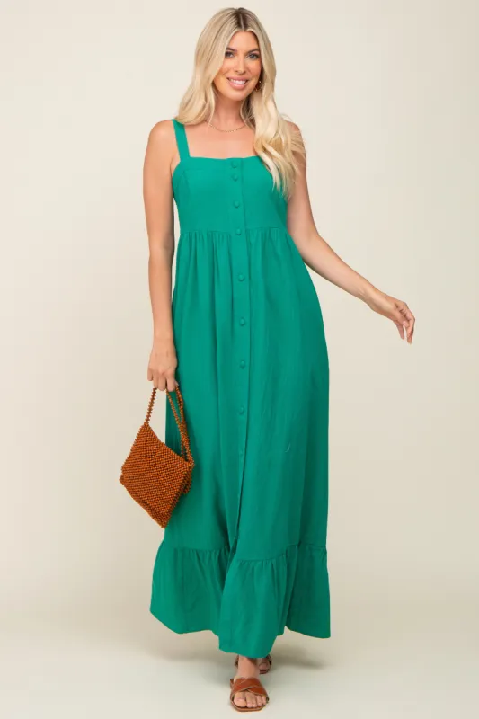 Green Front Button Sleeveless Maxi Dress sold by Pinkblush