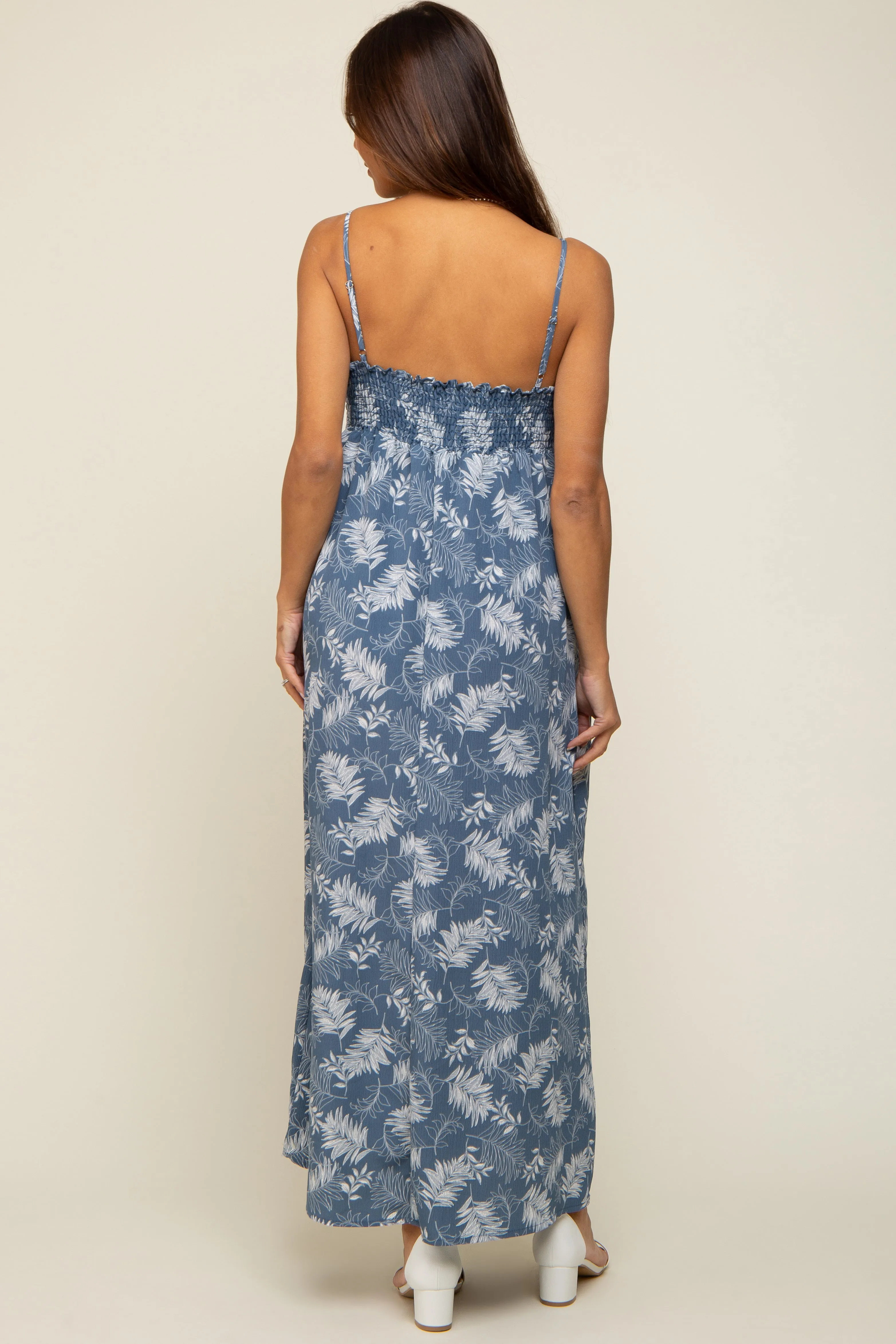 Blue Leaf Print Front Tie Maternity Maxi Dress sold by Pinkblush product image thumbnail 3