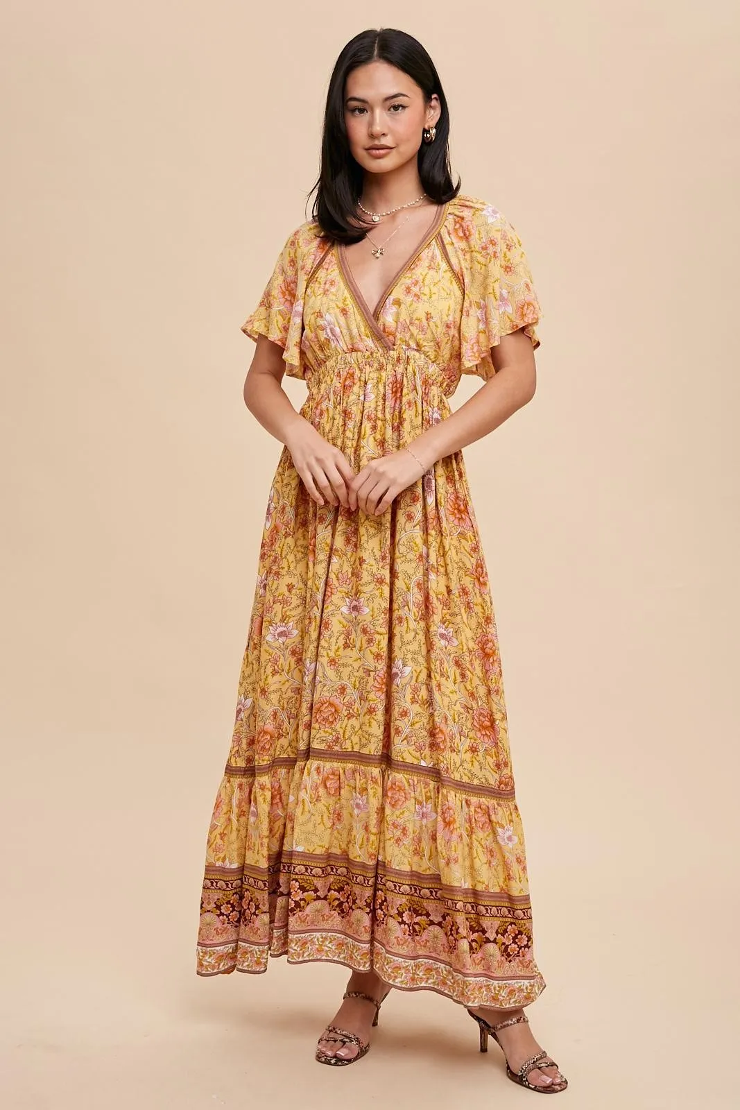 Yellow Floral Flounce Sleeve Maternity Maxi Dress sold by Pinkblush product image thumbnail 3