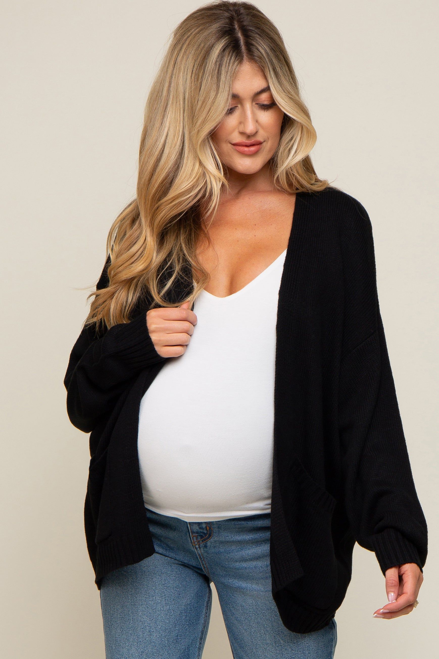 Black Basic Maternity Knit Cardigan sold by Pinkblush