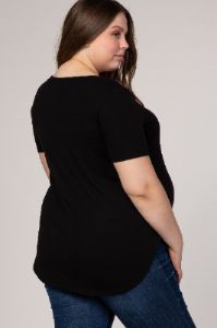 Black V-Neck Short Sleeve Maternity Plus Top sold by Pinkblush