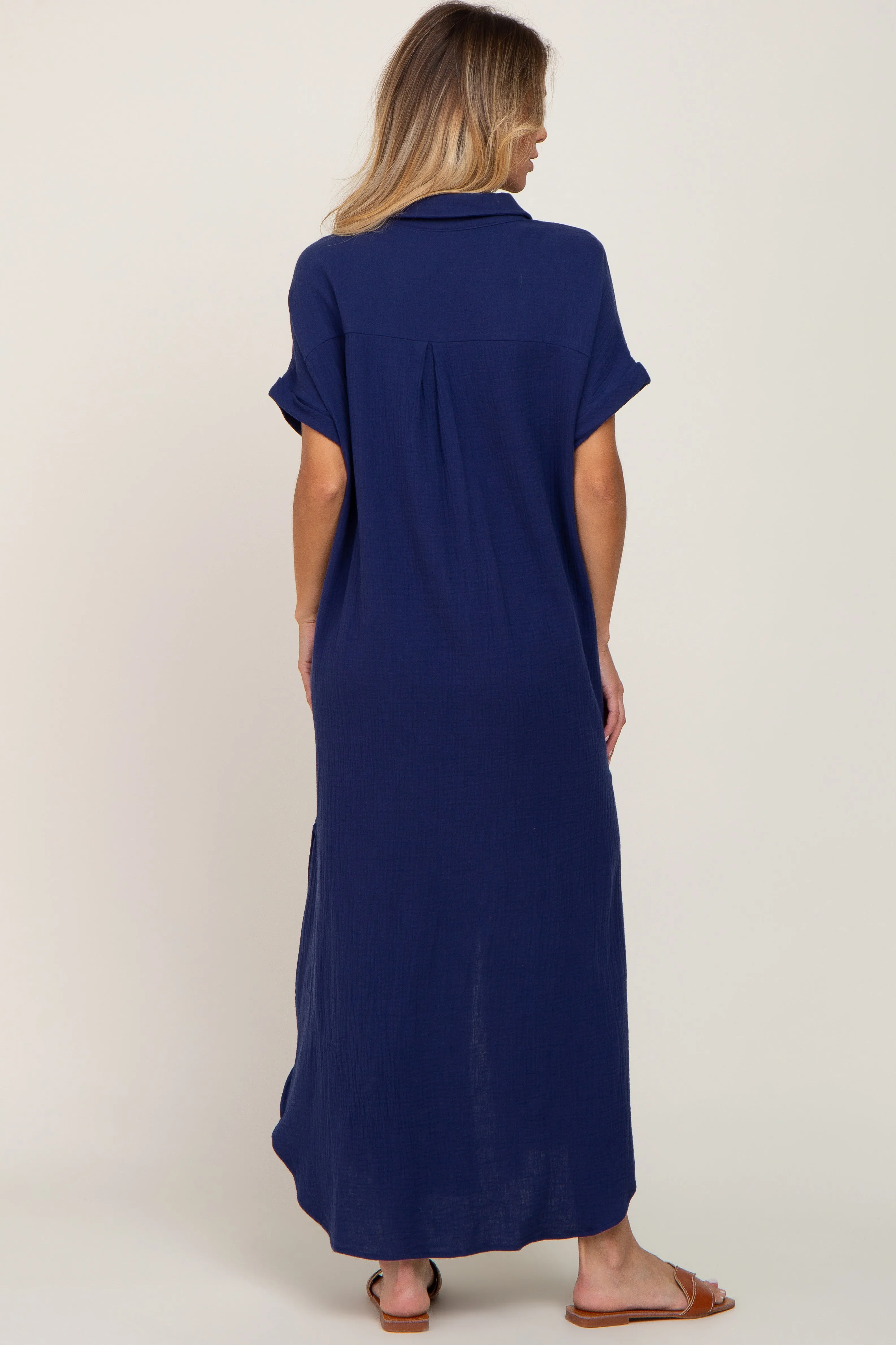 Navy Button Down Midi Dress sold by Pinkblush product image thumbnail 3