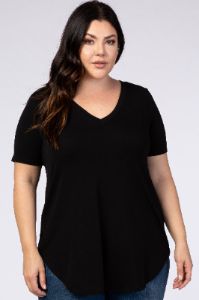 Black V-Neck Short Sleeve Maternity Plus Top sold by Pinkblush