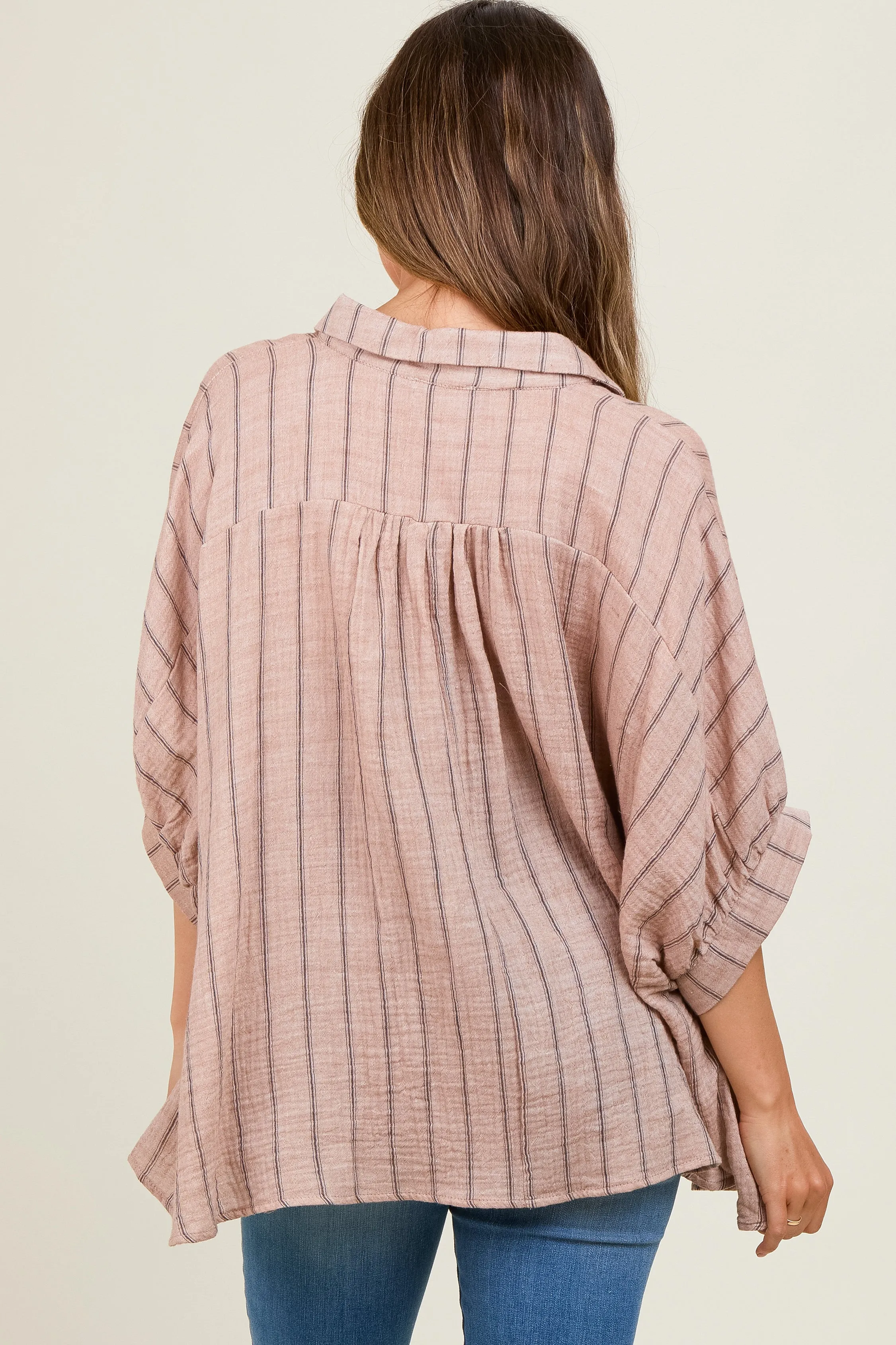 Mocha Striped Collared Oversized Maternity Top sold by Pinkblush product image thumbnail 4