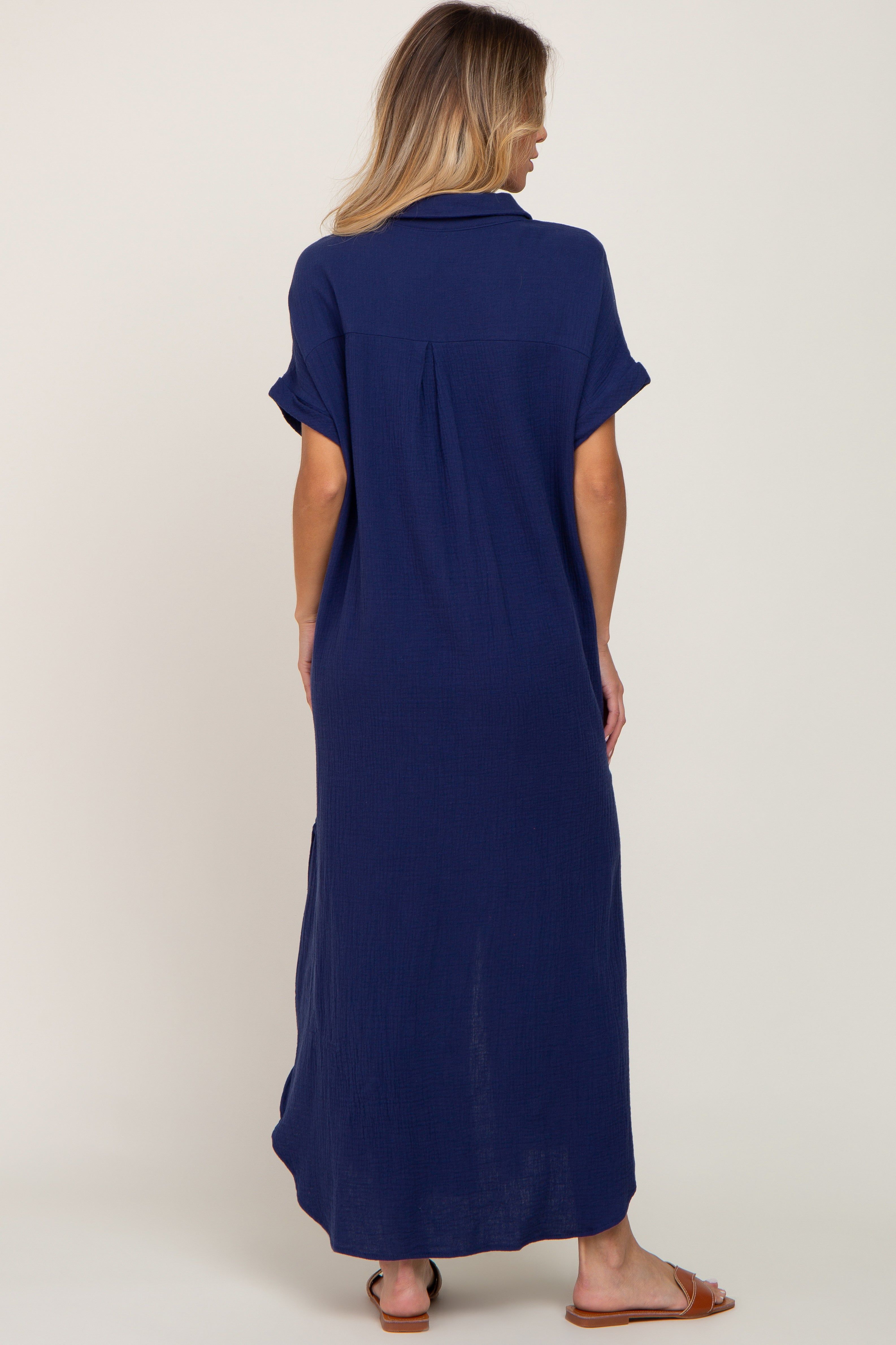 Navy Button Down Midi Dress sold by Pinkblush product image thumbnail 3