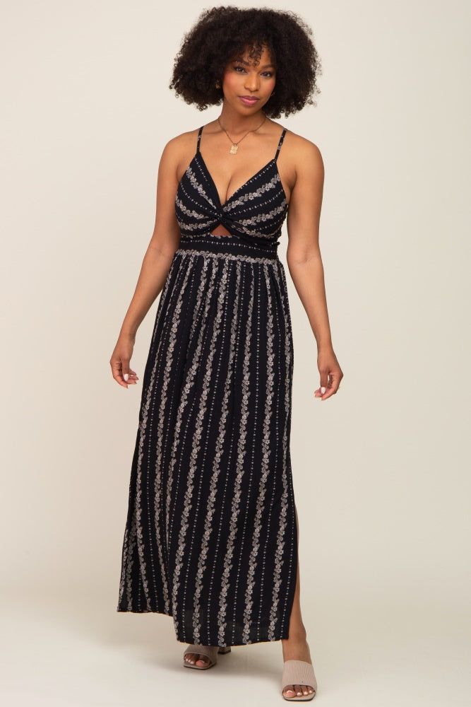 Black Floral Front Cutout Side Slit Maxi Dress sold by Pinkblush product image thumbnail 5