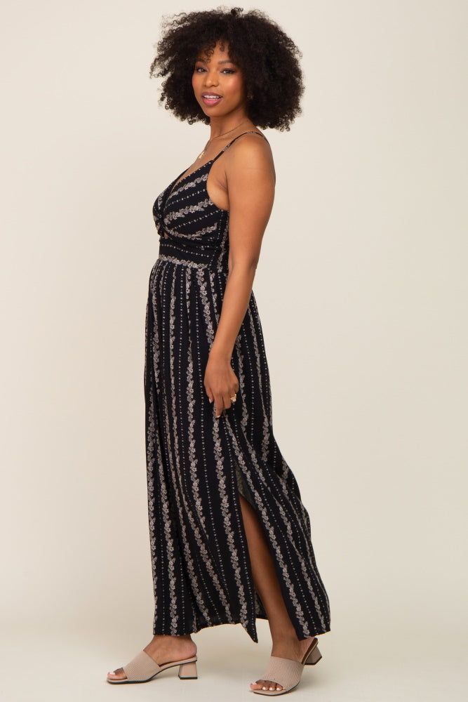 Black Floral Front Cutout Side Slit Maxi Dress sold by Pinkblush product image thumbnail 2