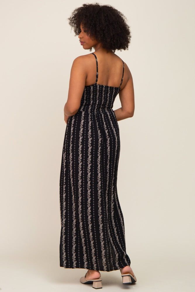 Black Floral Front Cutout Side Slit Maxi Dress sold by Pinkblush product image thumbnail 3