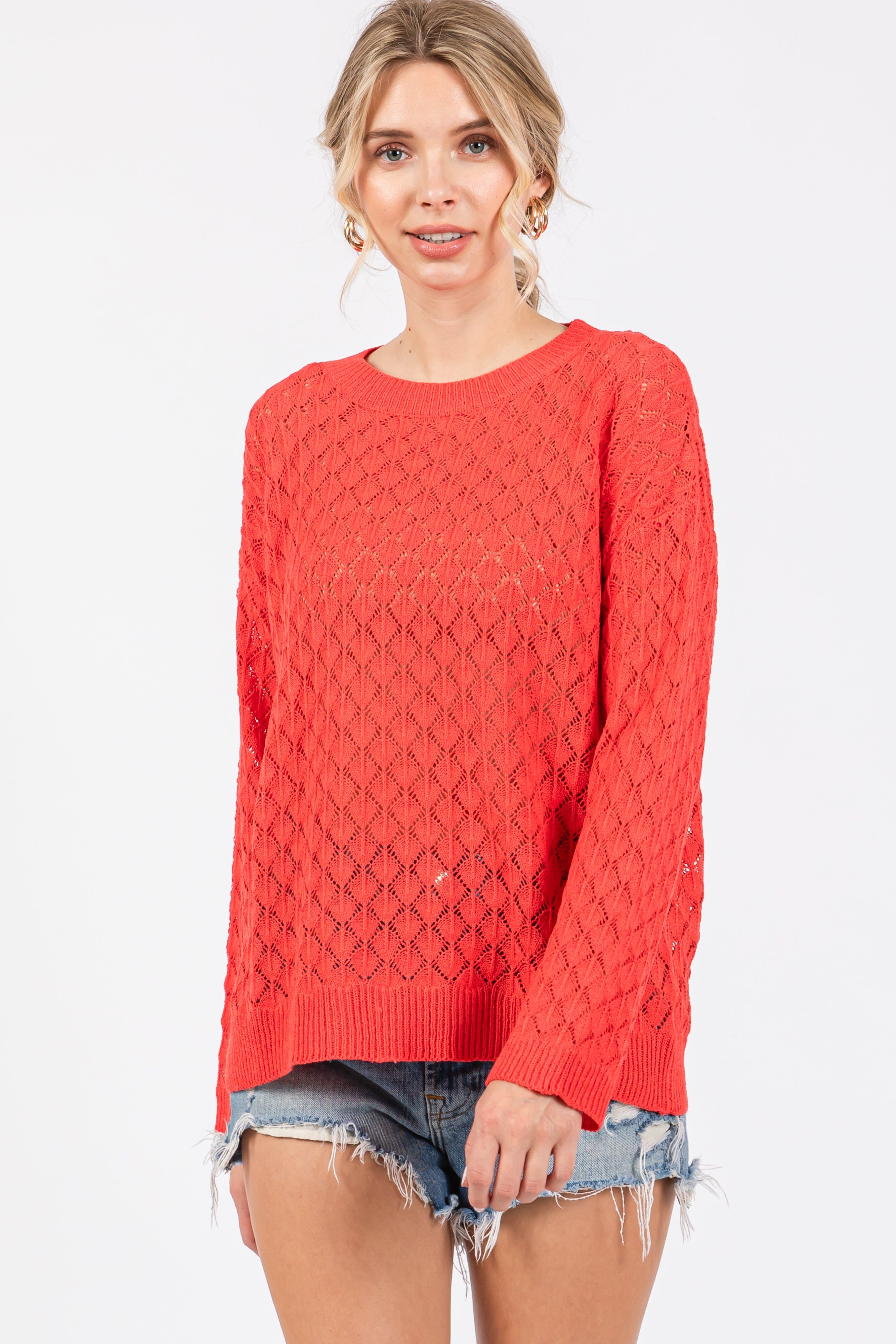 Red Diamond Open Knit Top sold by Pinkblush