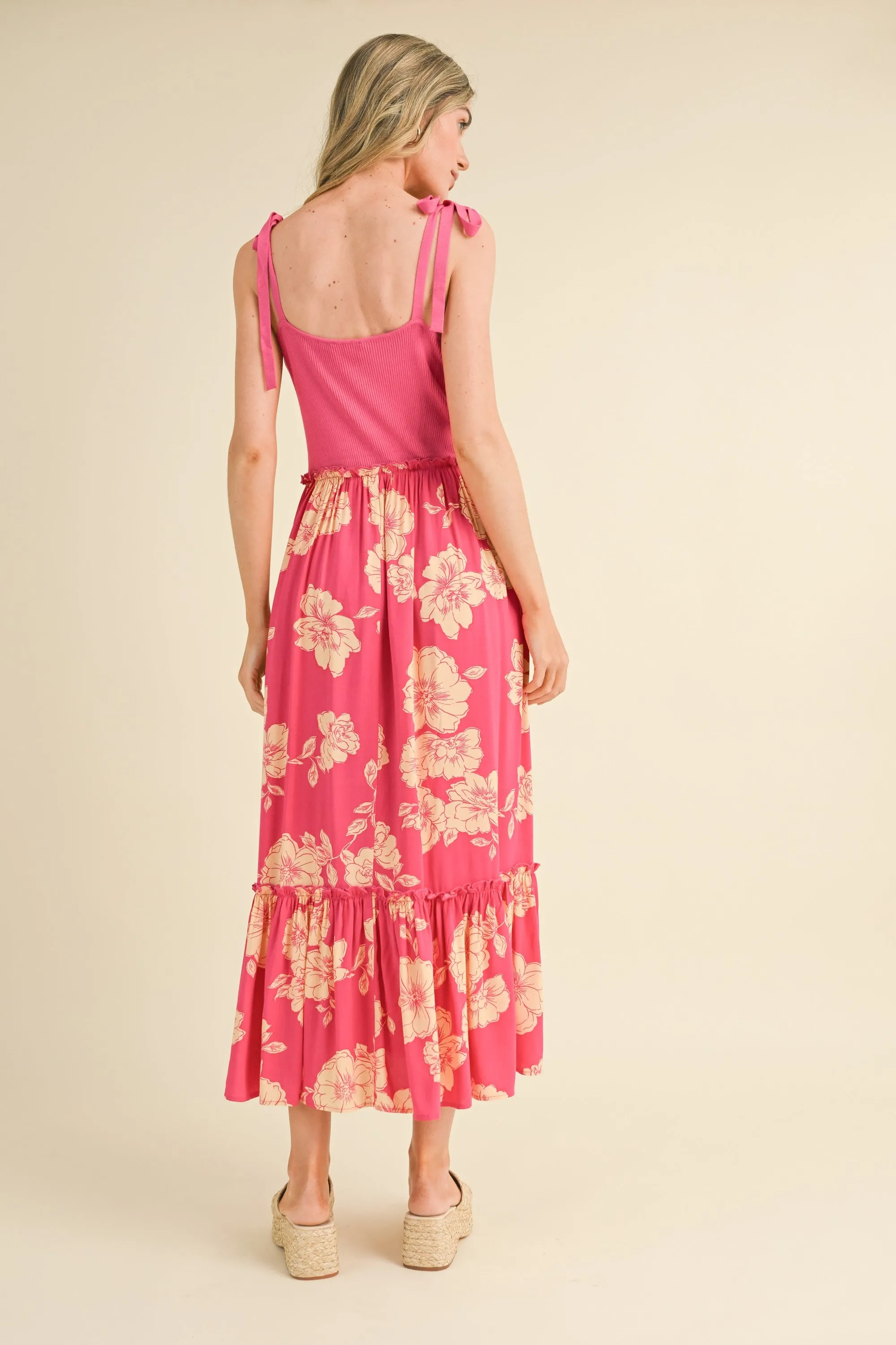 Fuchsia Floral Colorblock Midi Dress sold by Pinkblush product image thumbnail 4