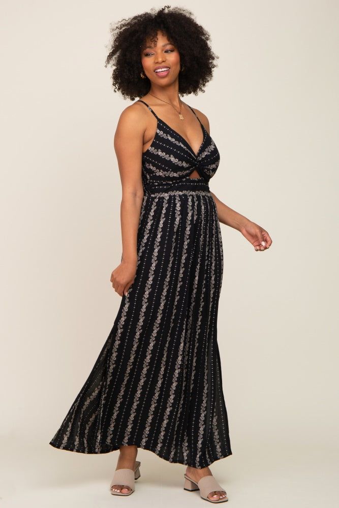 Black Floral Front Cutout Side Slit Maxi Dress sold by Pinkblush product image thumbnail 4